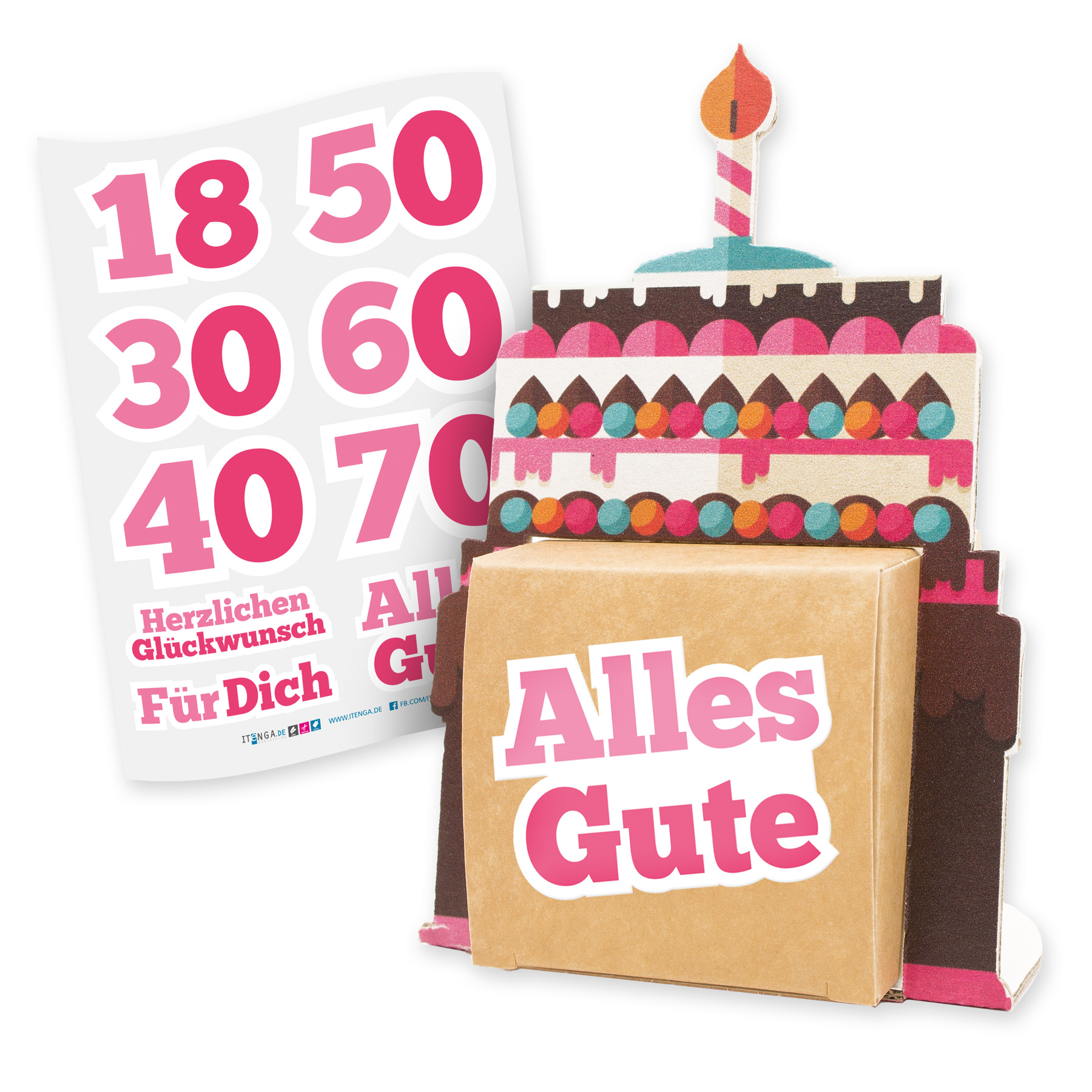 itenga Geldgeschenkverpackung Geburtstagstorte mit Stick...