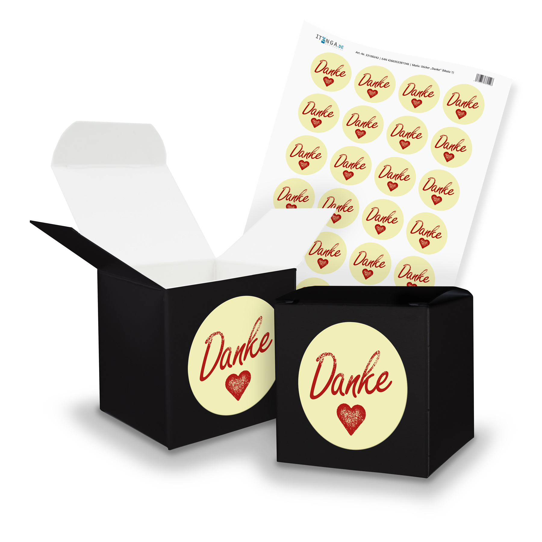 itenga SET DANKE (Motiv 1) 24x W�rfel 6,5cm schwarz + St...