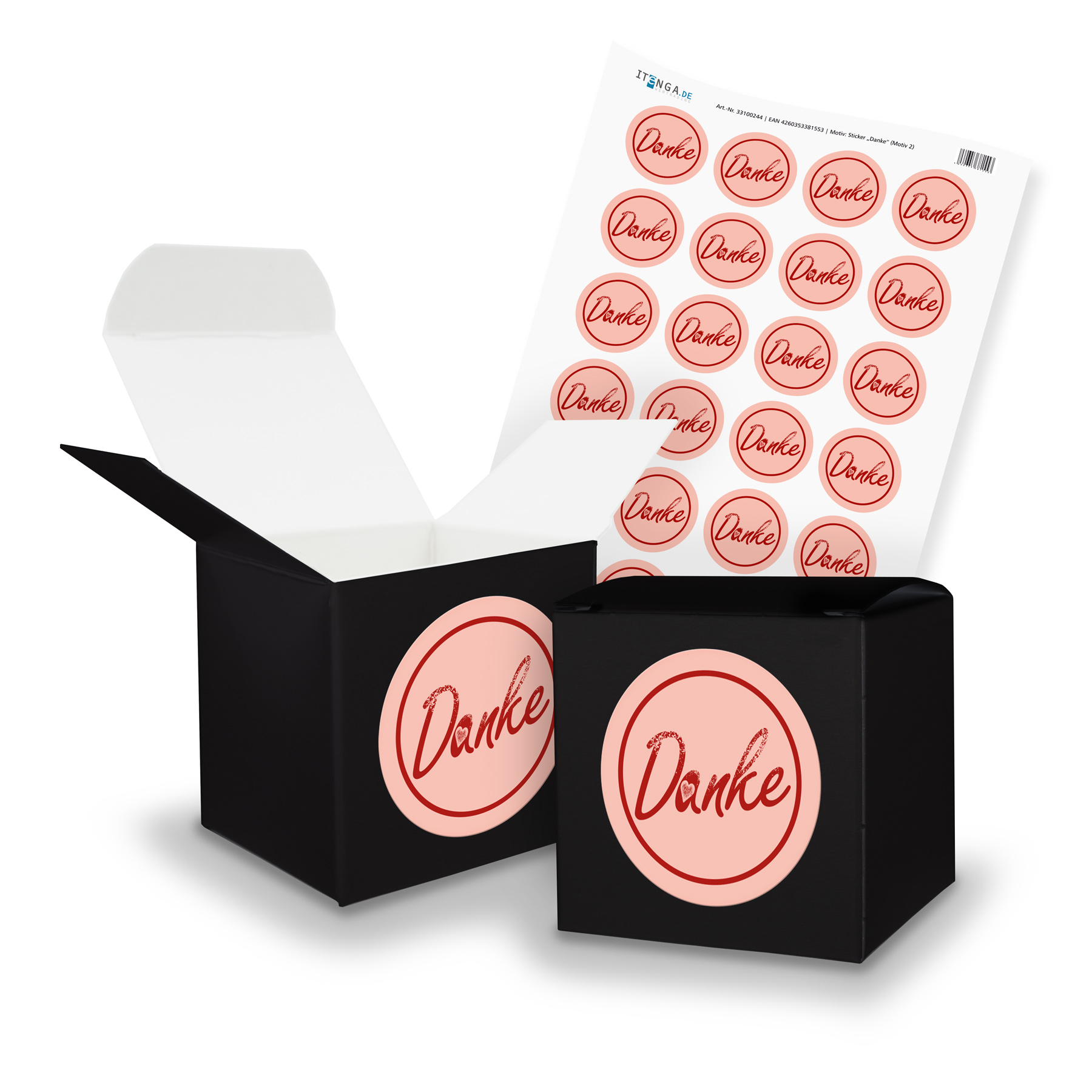 itenga SET DANKE (Motiv 2) 24x W�rfel 6,5cm schwarz + St...