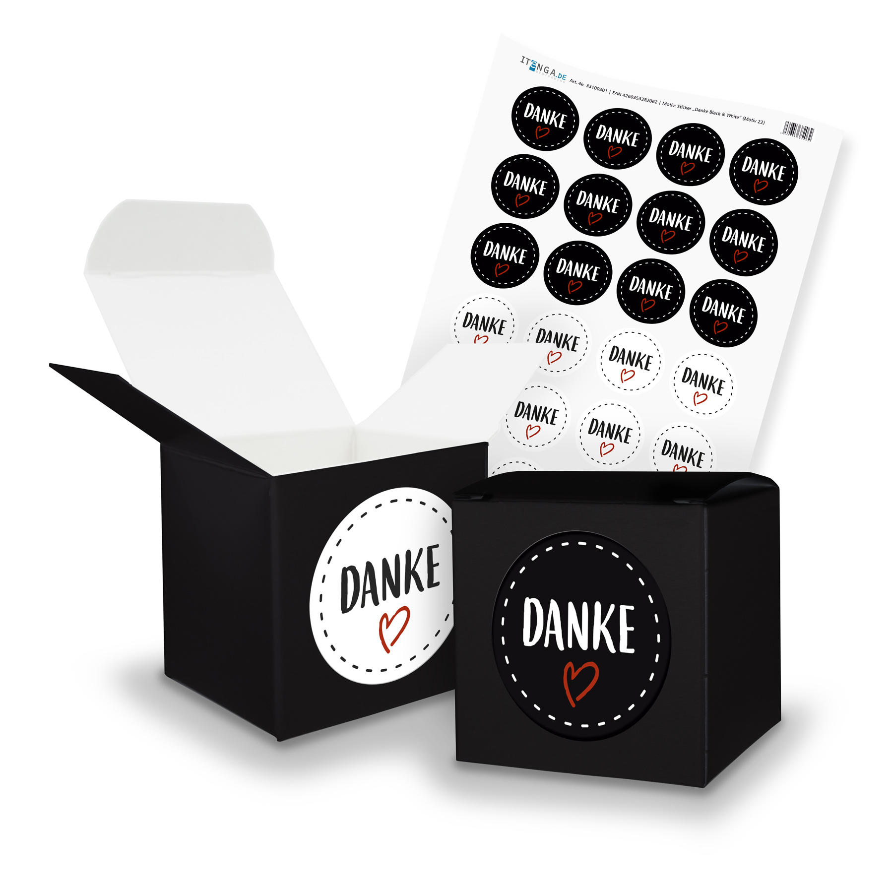 itenga SET DANKE (Motiv 22) 24x W�rfel 6,5cm schwarz + S...