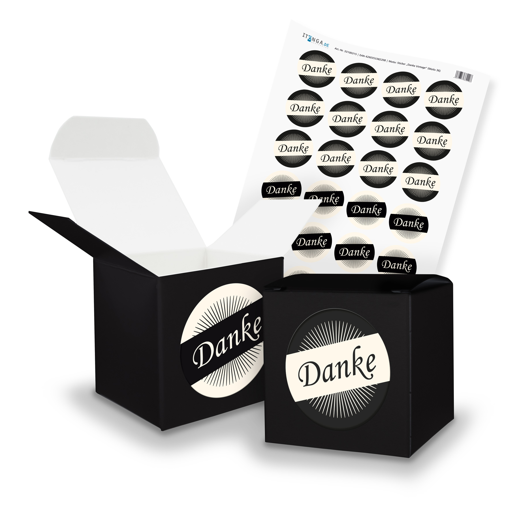 itenga SET DANKE (Motiv 36) 24x W�rfel 6,5cm schwarz + S...