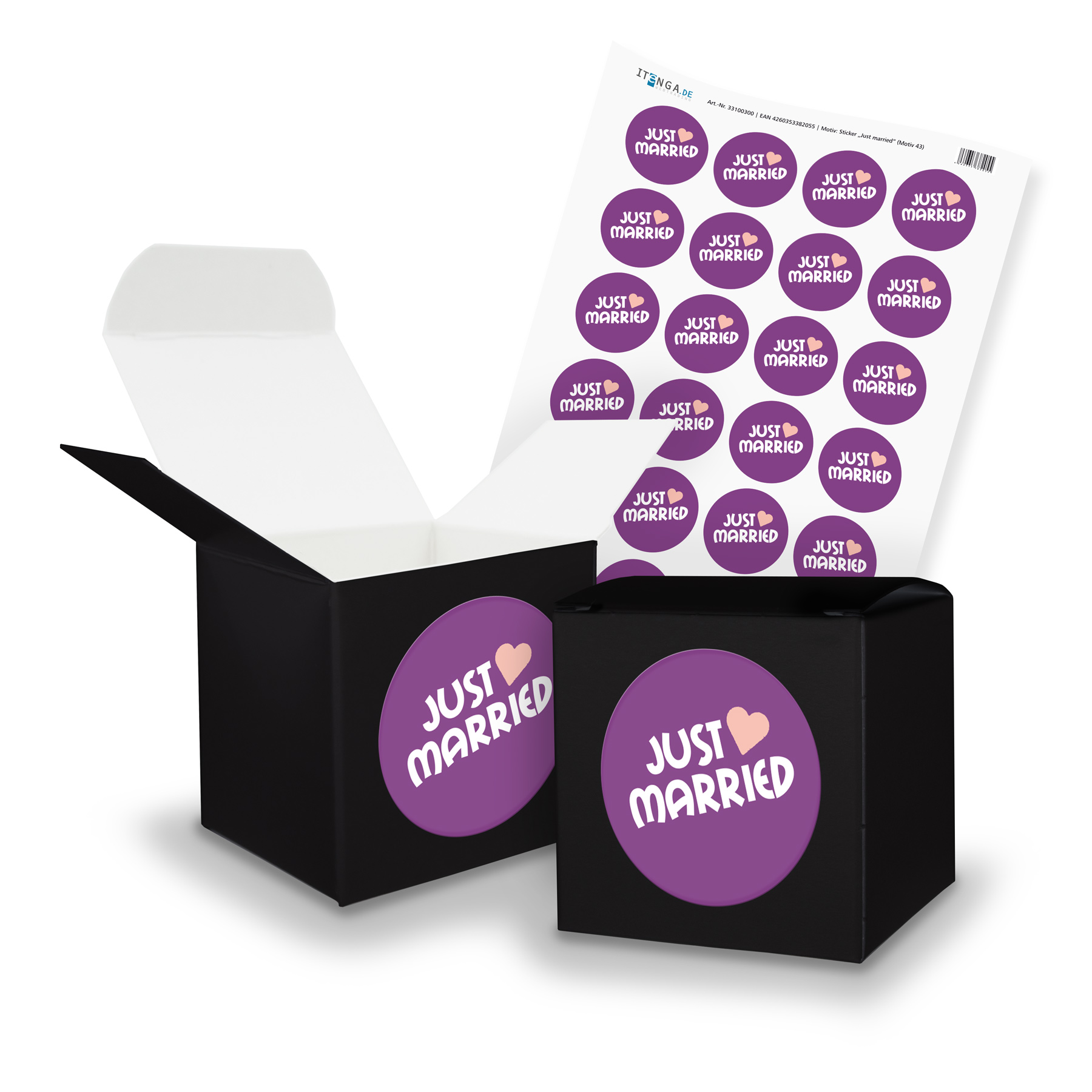 itenga SET JustMarried (Motiv 43) 24x W�rfel 6,5cm schwa...