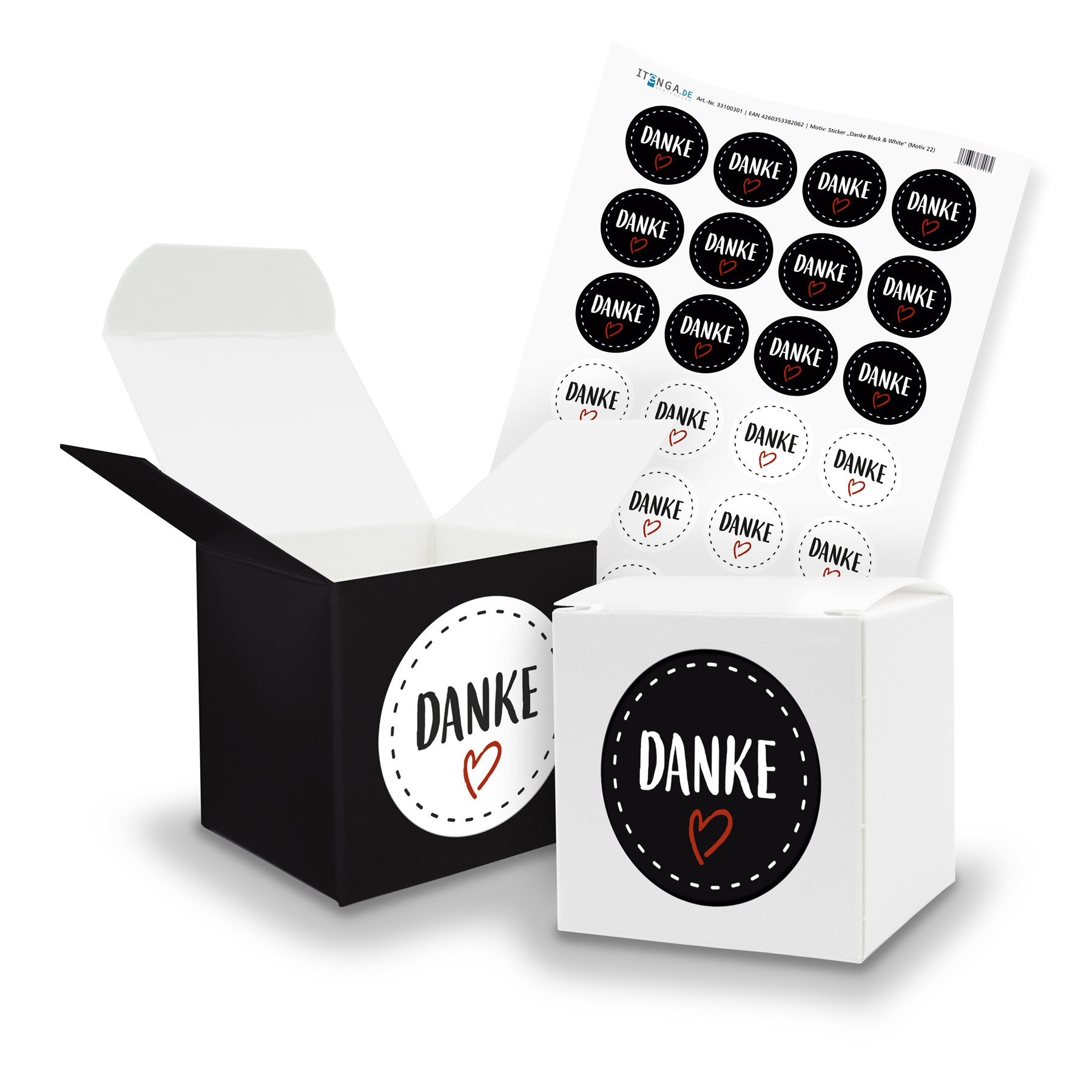itenga SET DANKE (Motiv 22) 24x W�rfel 6,5cm schwarz wei...