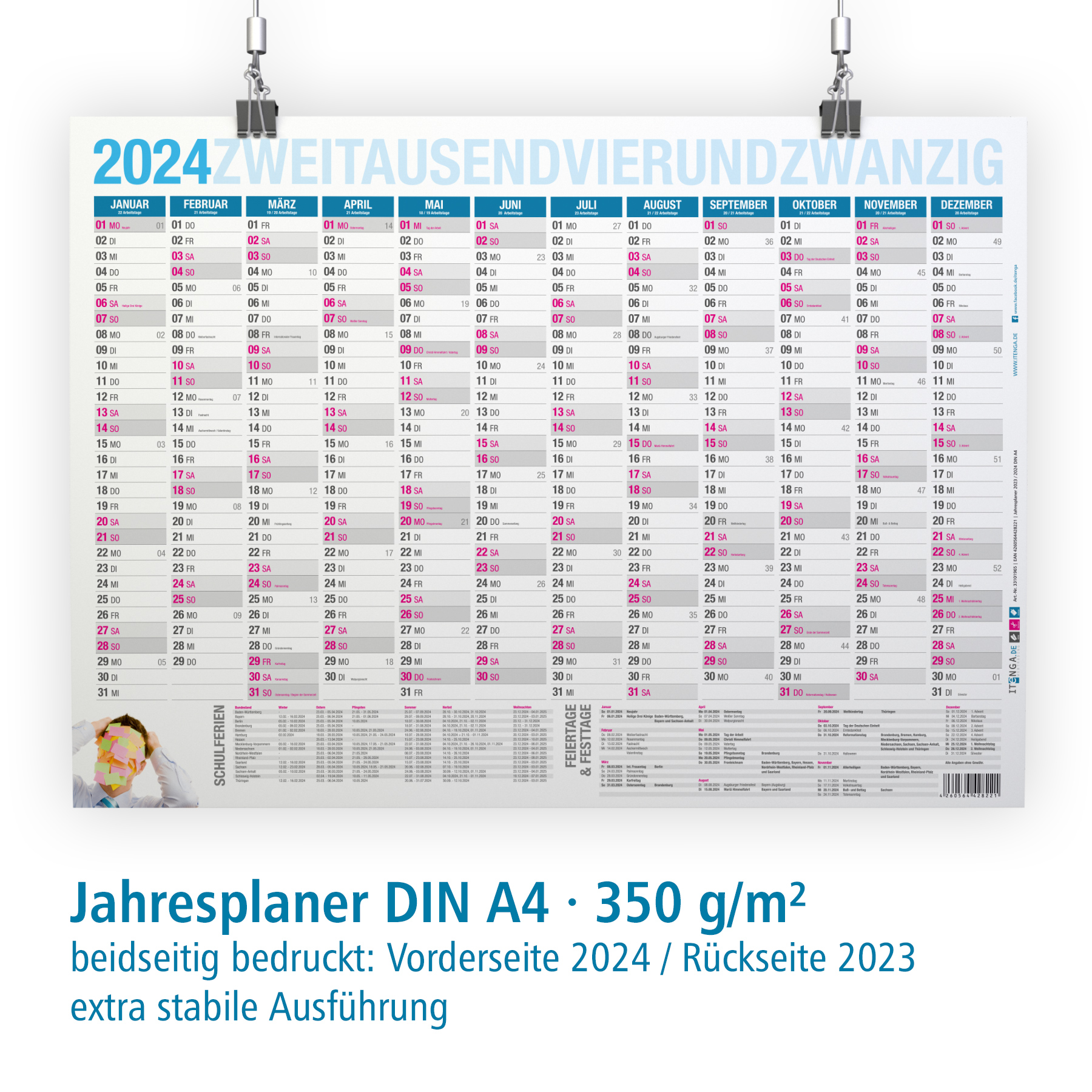 itenga Jahresplaner 2023 und 2024 Tafelkalender Wandkale...
