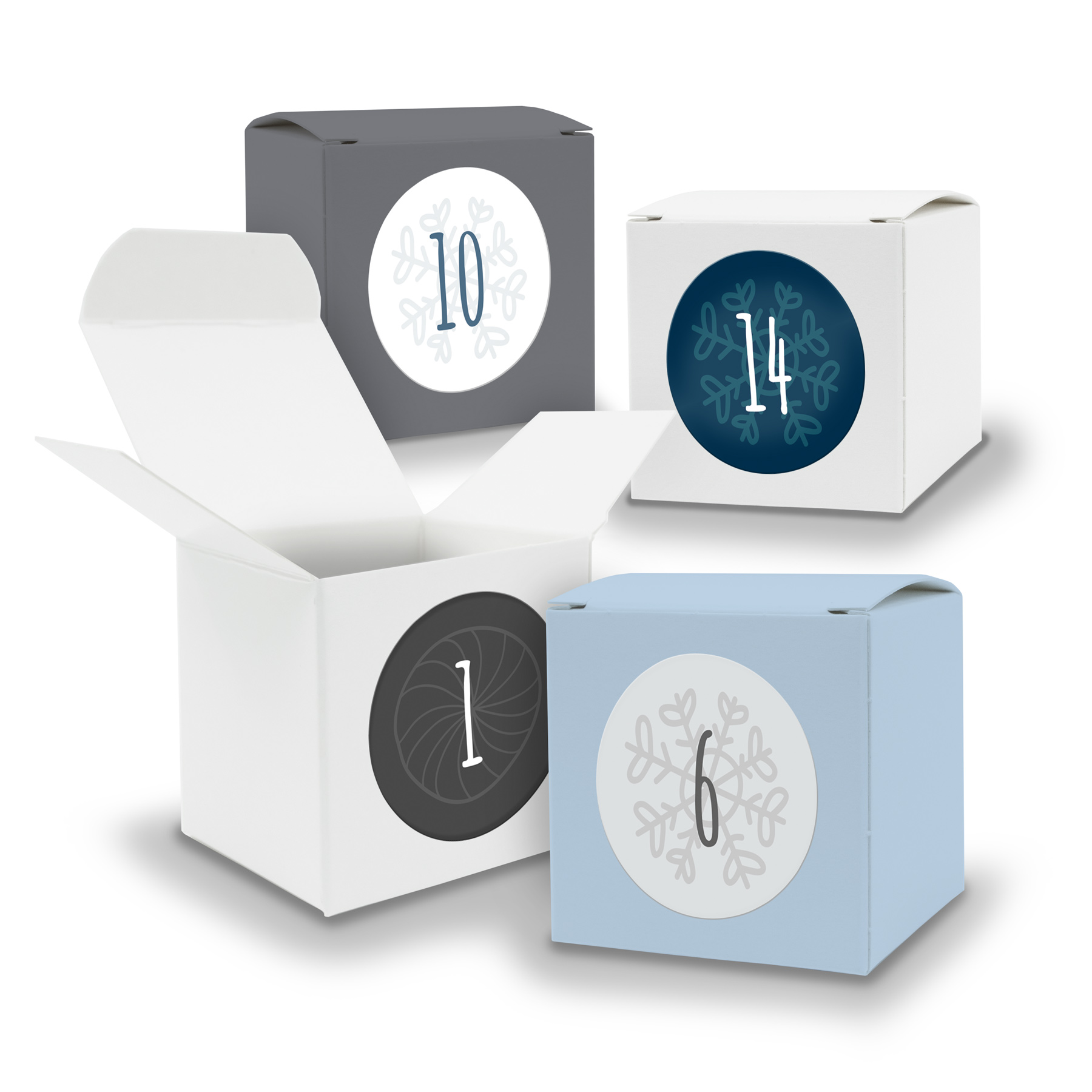 Adventskalender zum F�llen 24x W�rfel 5cm GRAU WEI� EISB...
