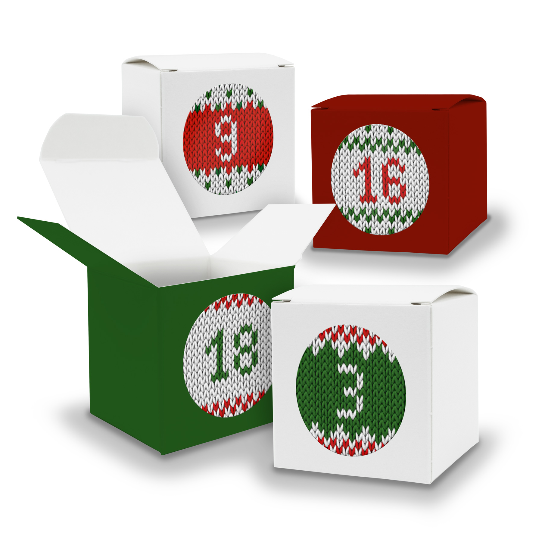 Adventskalender 24x W�rfel 5cm DUNKELGR�N WEI� DUNKELROT...