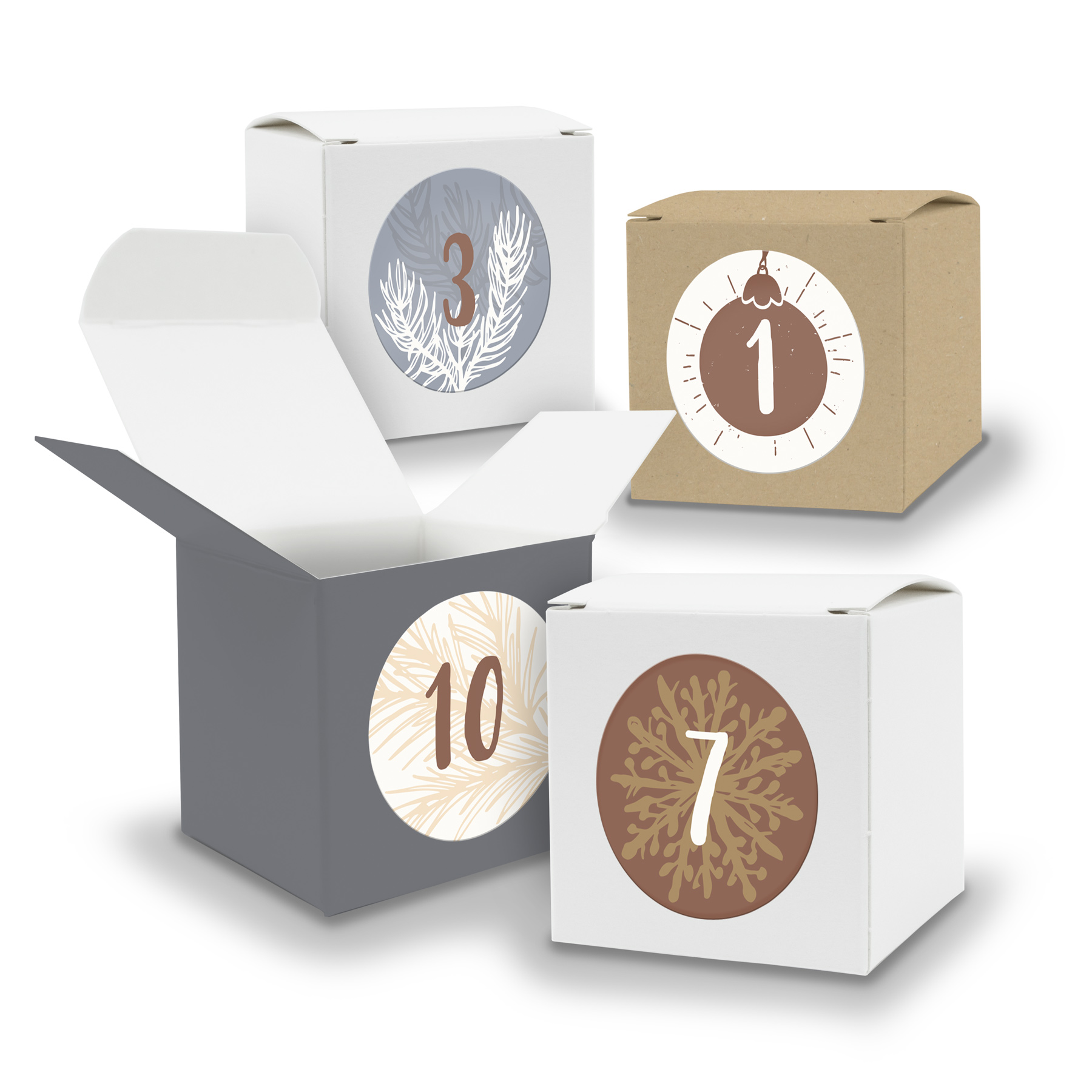 Adventskalender zum F�llen 24x W�rfel 5cm GRAU + BRAUN +...