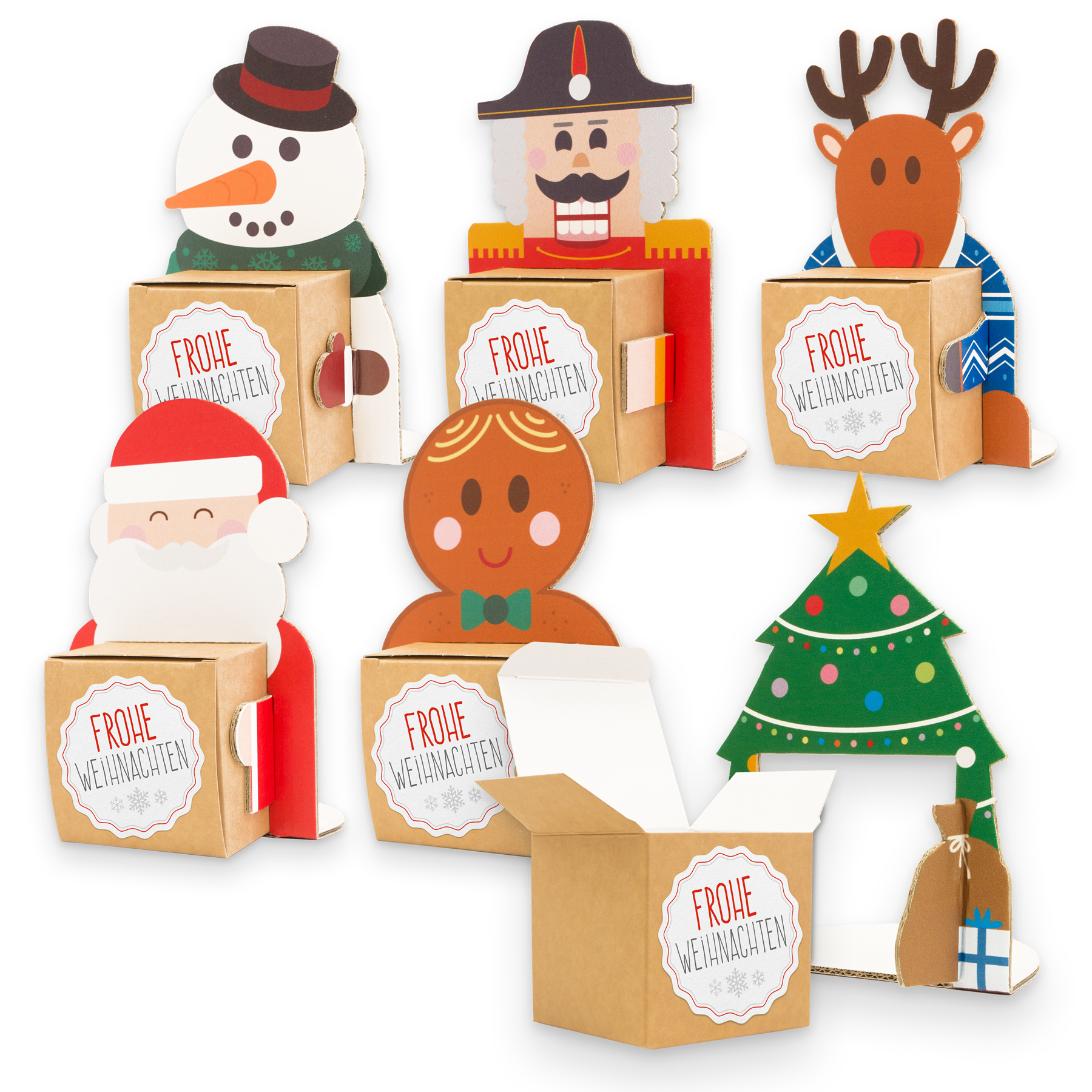 itenga Weihnachtsbande 6x Figuren zum Aufstellen + 6x Ka...