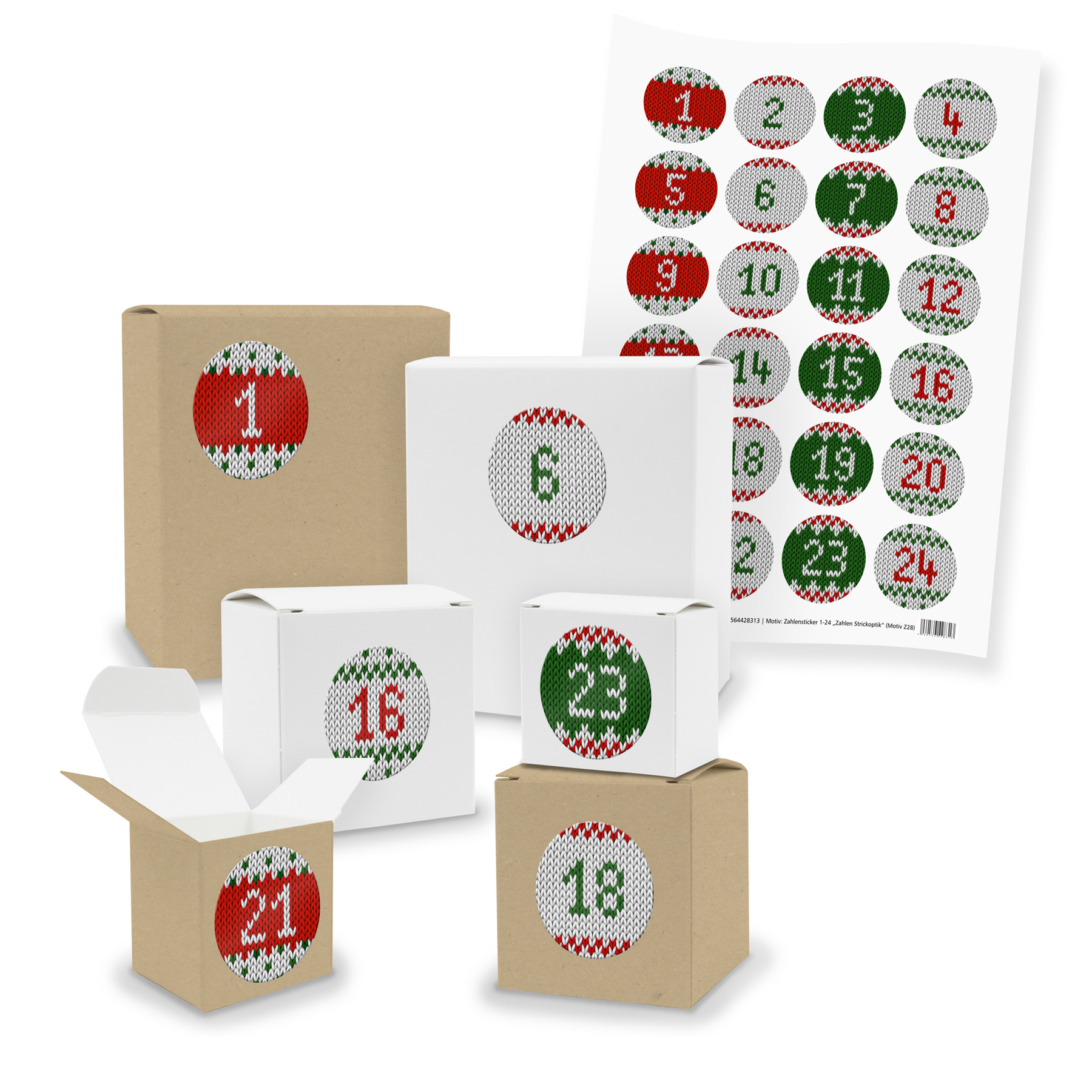Adventskalender 24x Quader W�rfel gemischt WEISS / BRAUN...
