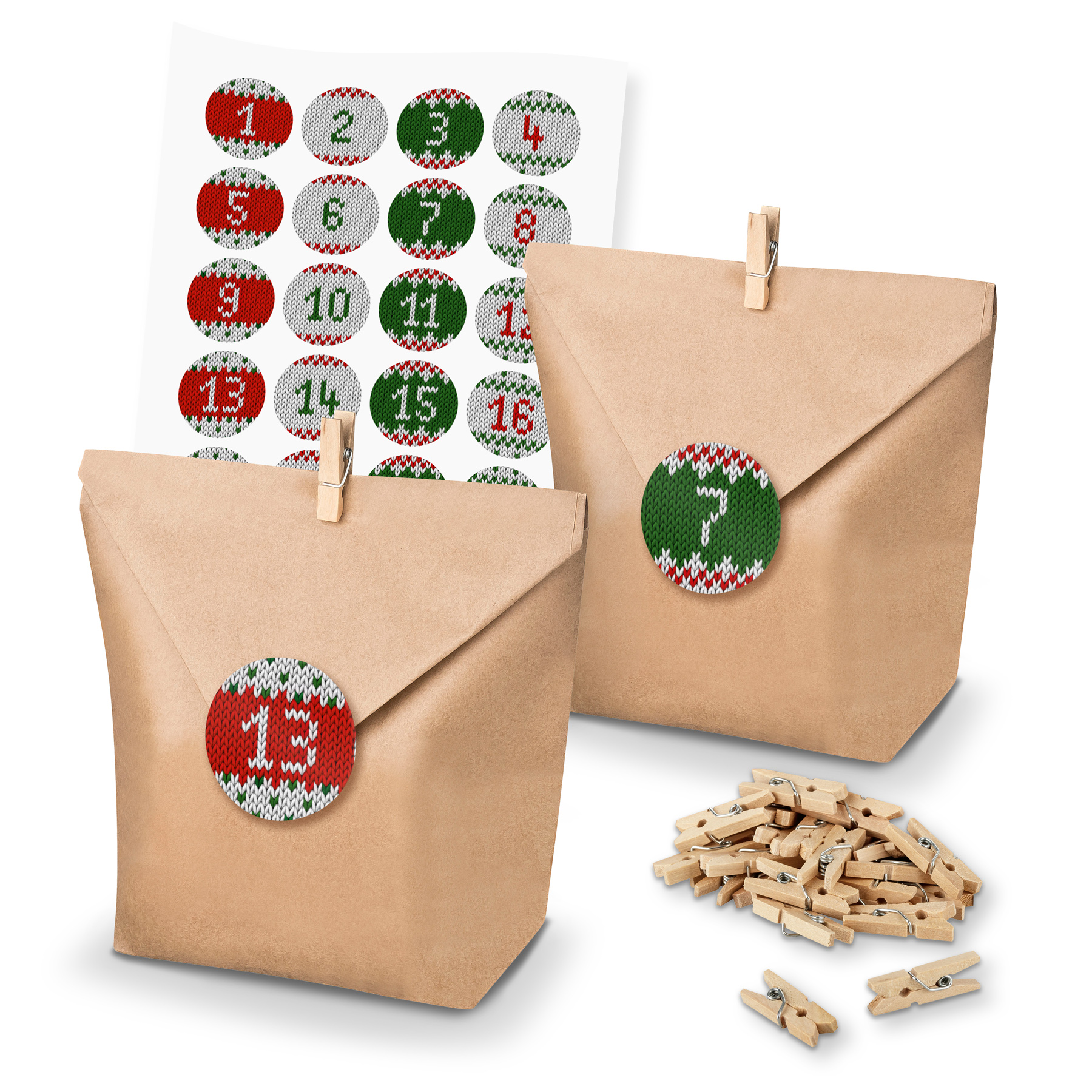 Adventskalender Set 28 Geschenkt�ten Klammern + Sticker ...
