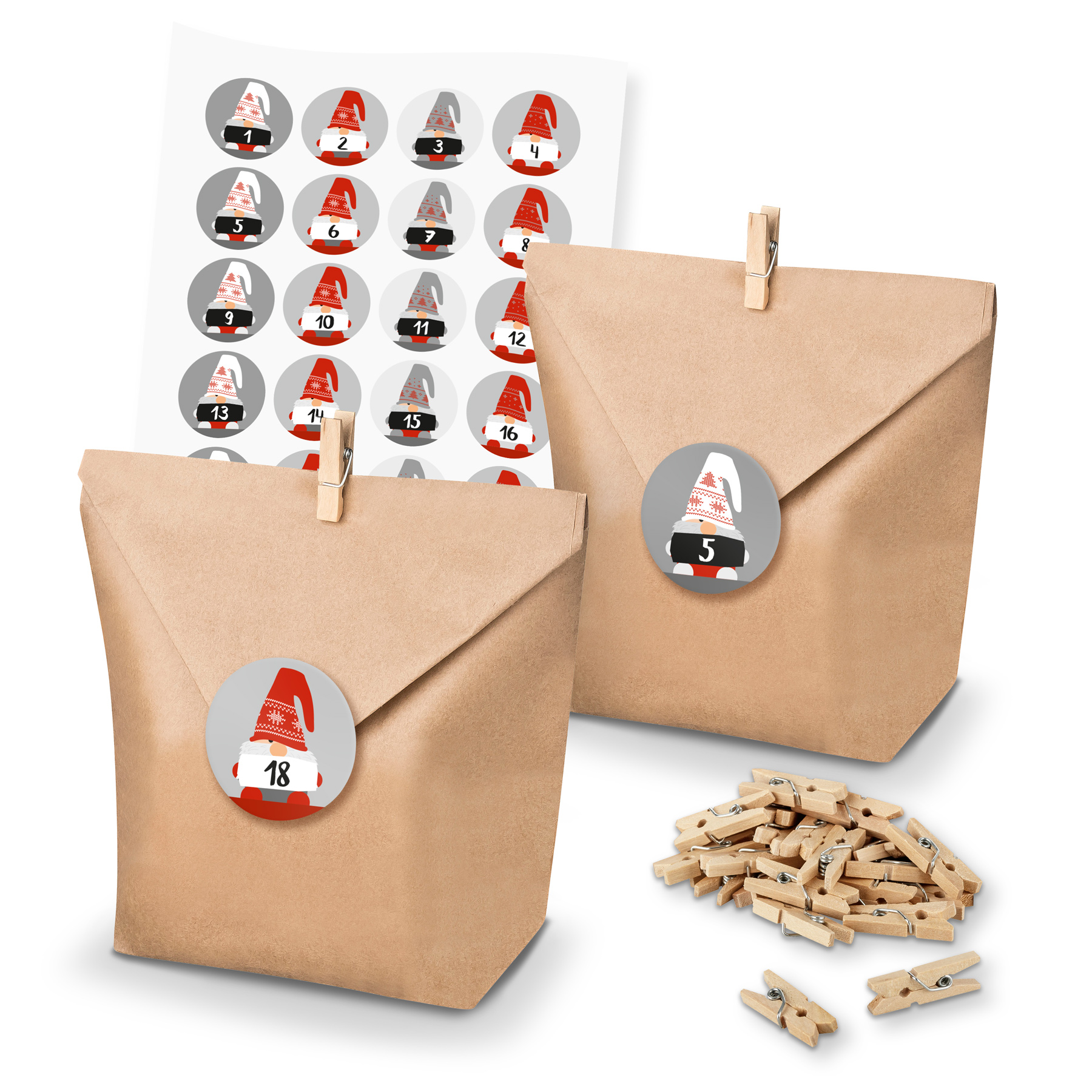 Adventskalender Set 29 Geschenkt�ten Klammern + Sticker ...