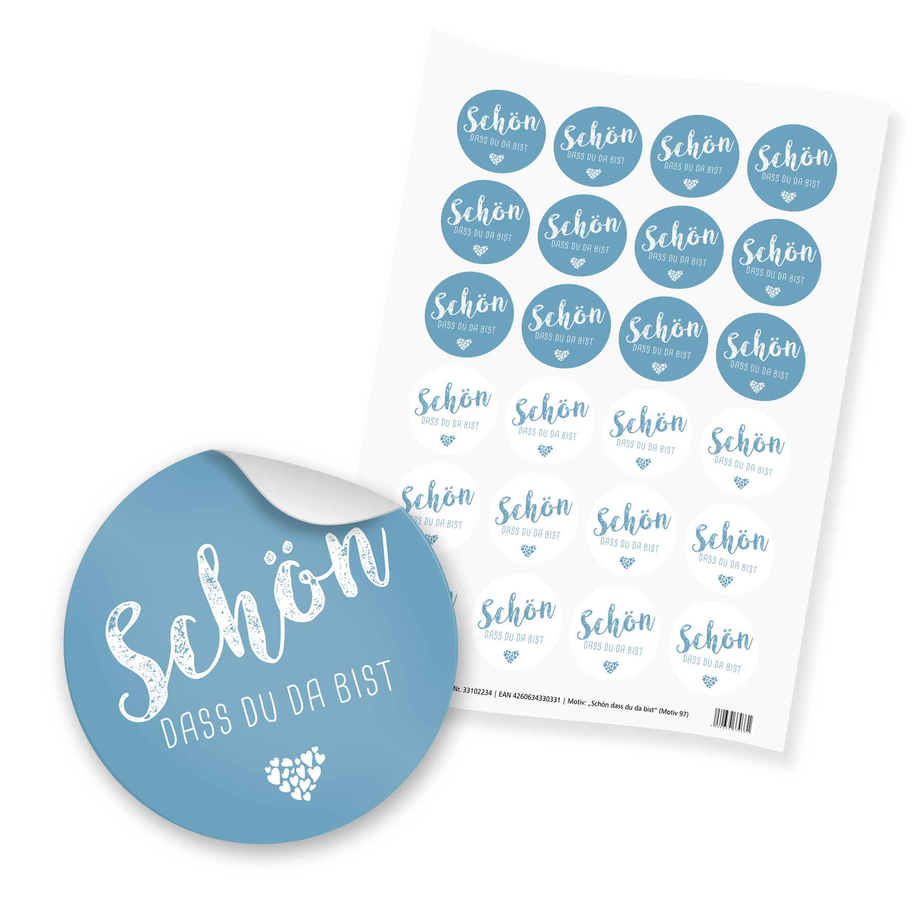 itenga 24x Sticker "Sch�n dass du da bist" nordic blue b...