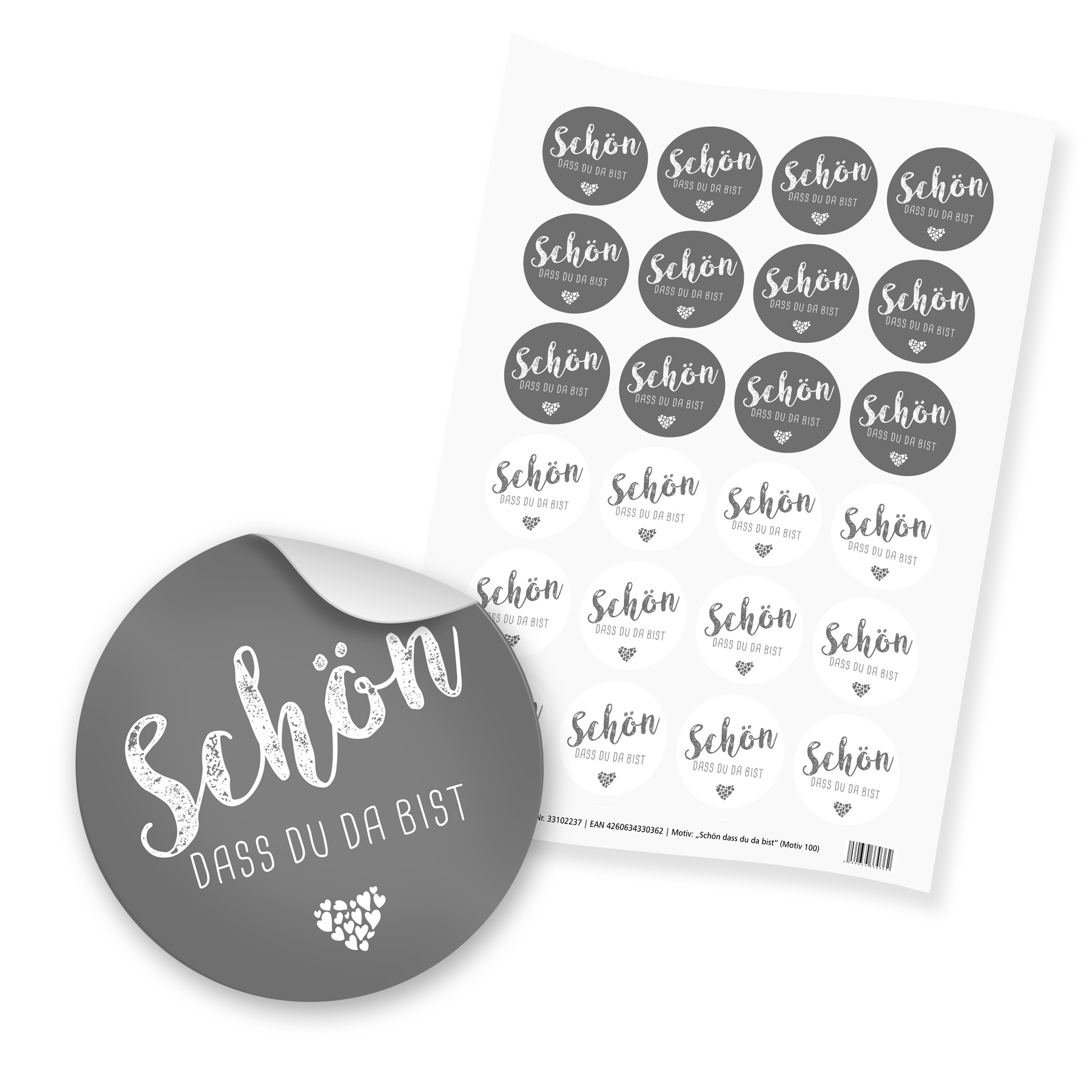 itenga 24x Sticker "Sch�n dass du da bist" taubengrau gr...