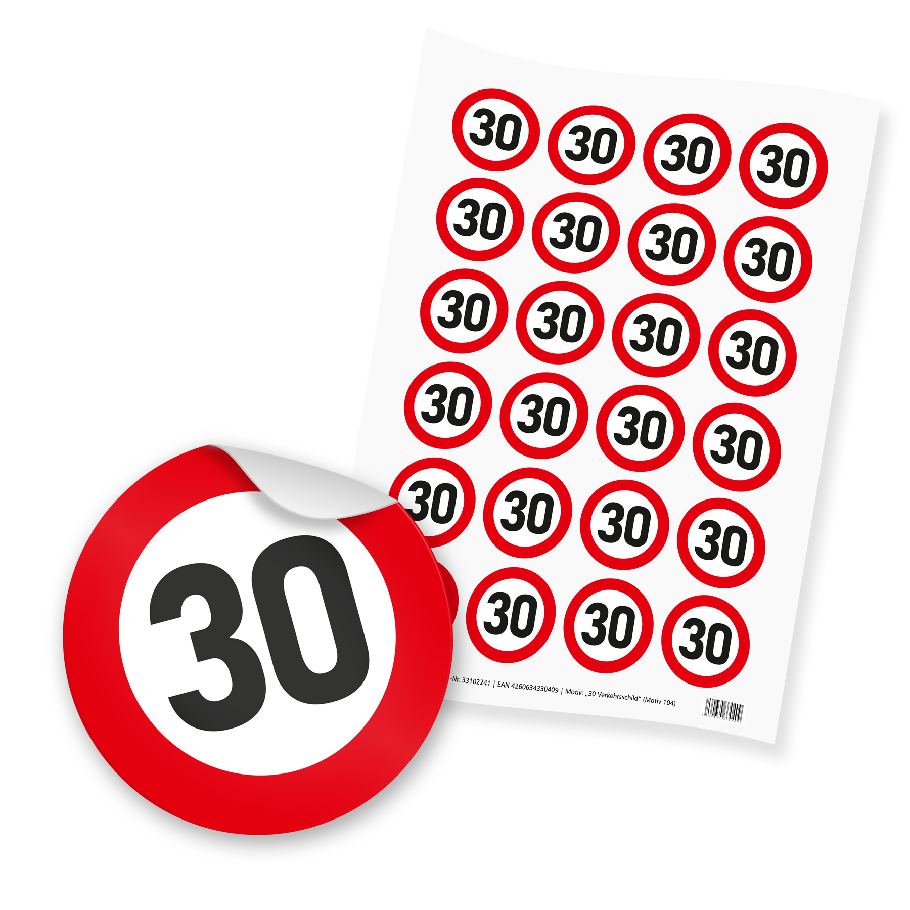 itenga 24x Sticker "30" Verkehrsschild (Motiv 104)