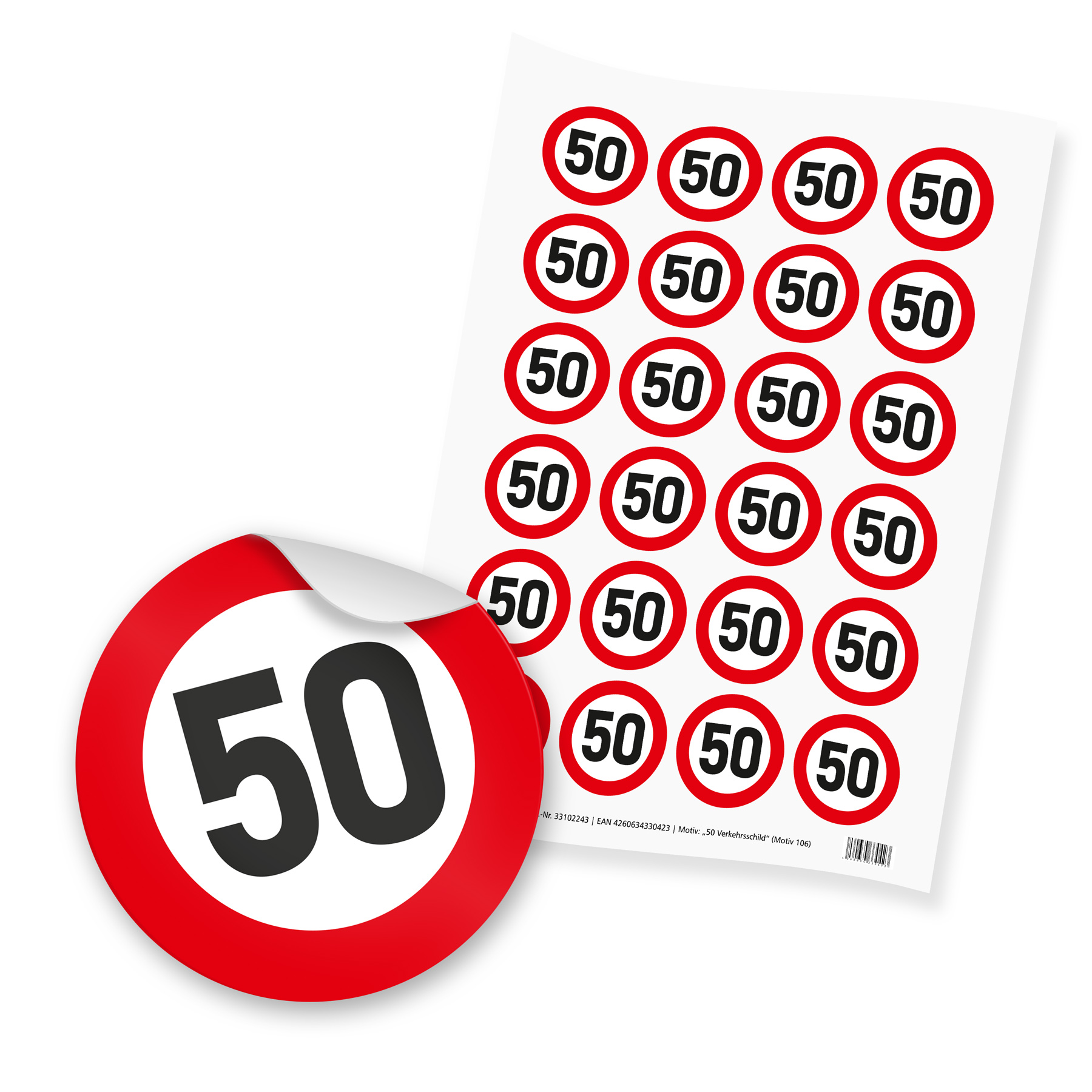 itenga 24x Sticker "50" Verkehrsschild (Motiv 106)