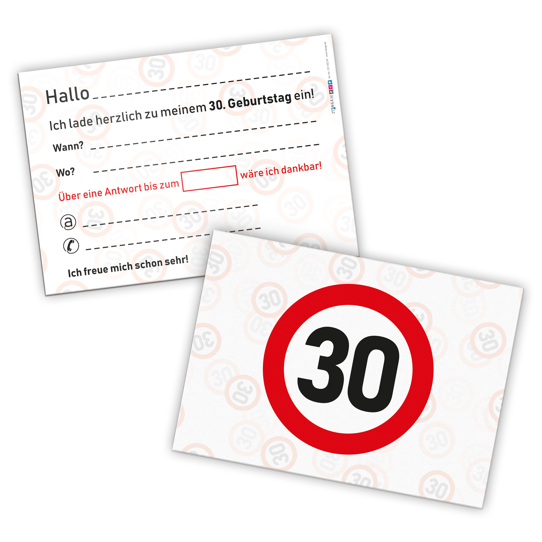 itenga 12 x Postkarte Einladung "Verkehrszeichen 30" Geb...
