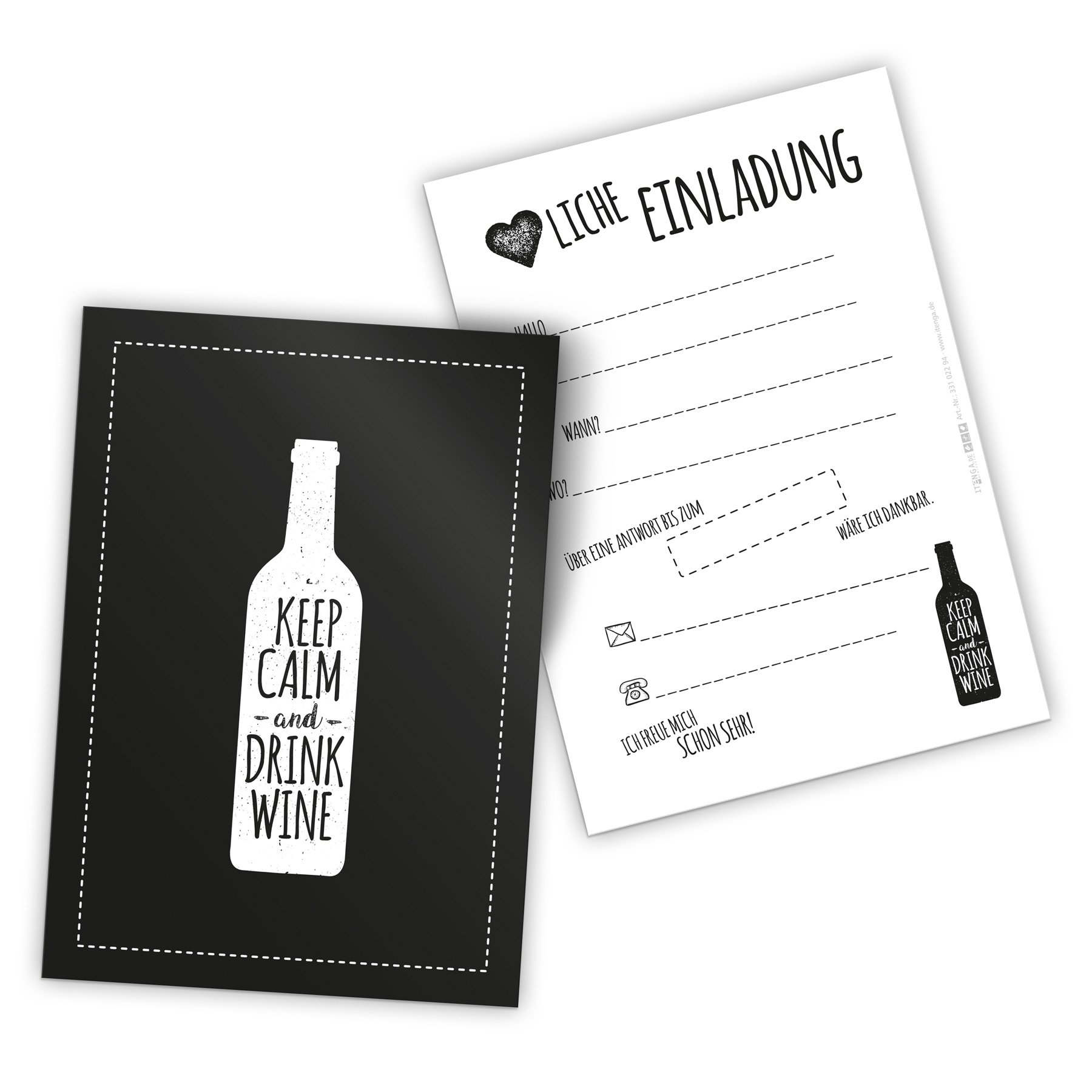 itenga 12 x Postkarte Einladung "Keep calm and drink win...