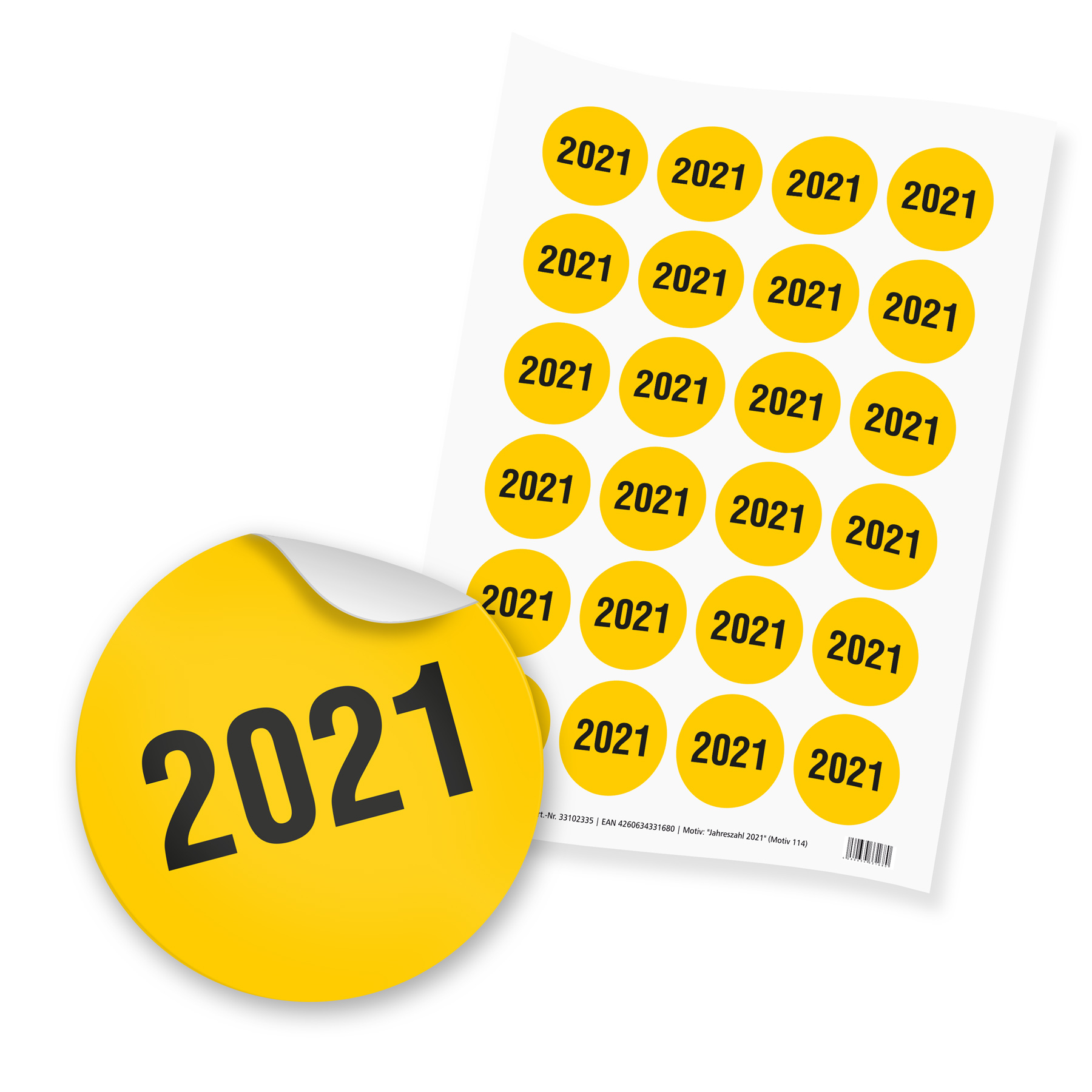 itenga 24x Sticker Jahreszahl 2021 (Motiv 114) gelb sch...