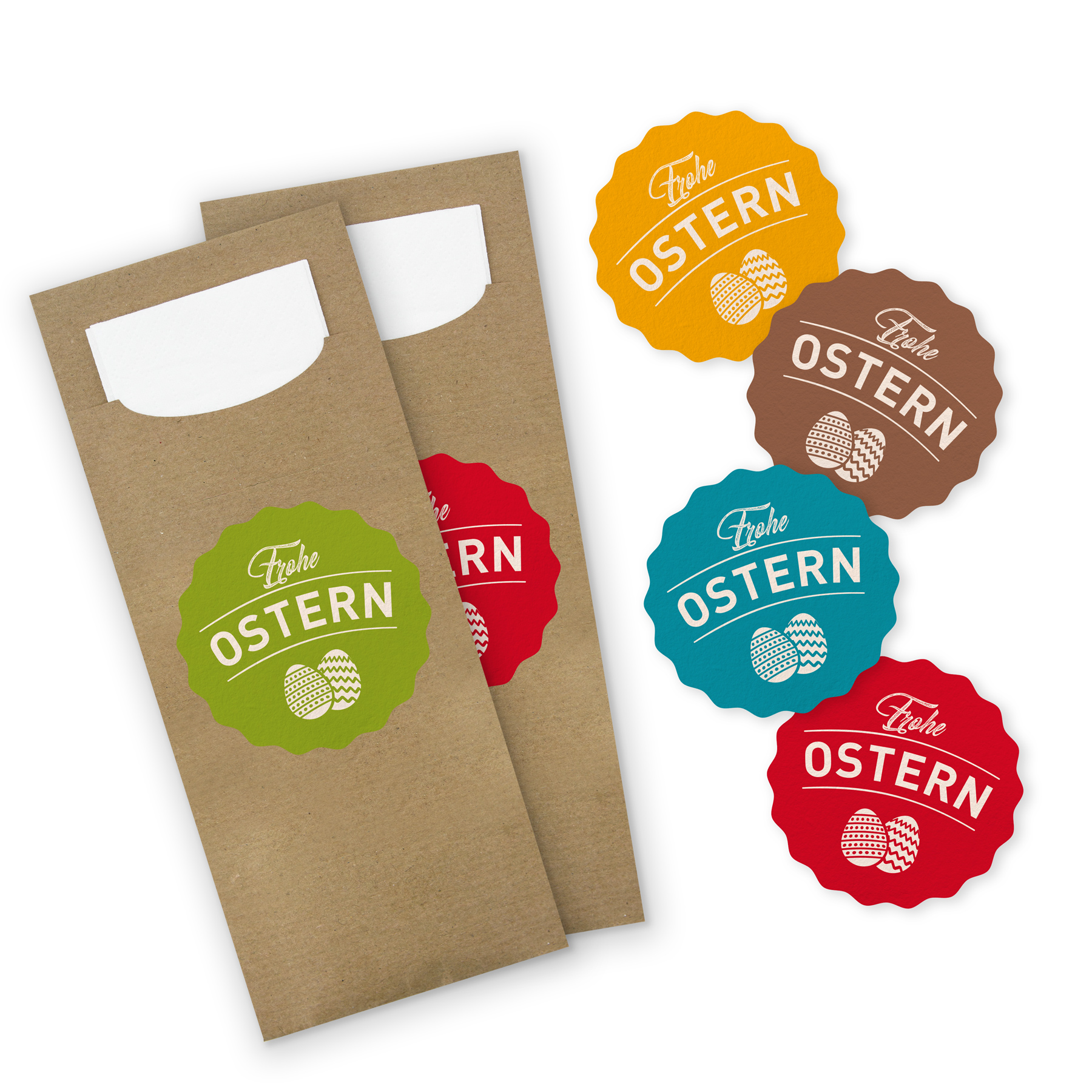 ITENGA 24x Bestecktasche braun + Aufkleber Frohe Ostern