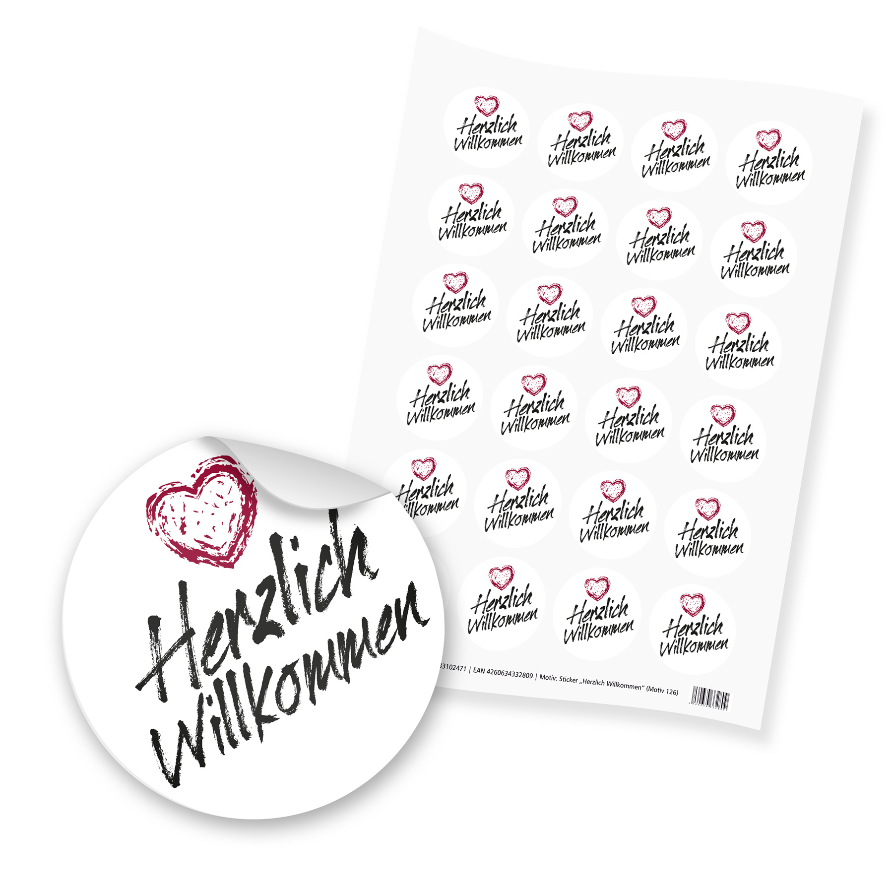 itenga 24x Sticker "Herzlich Willkommen" (Motiv 126) sch...