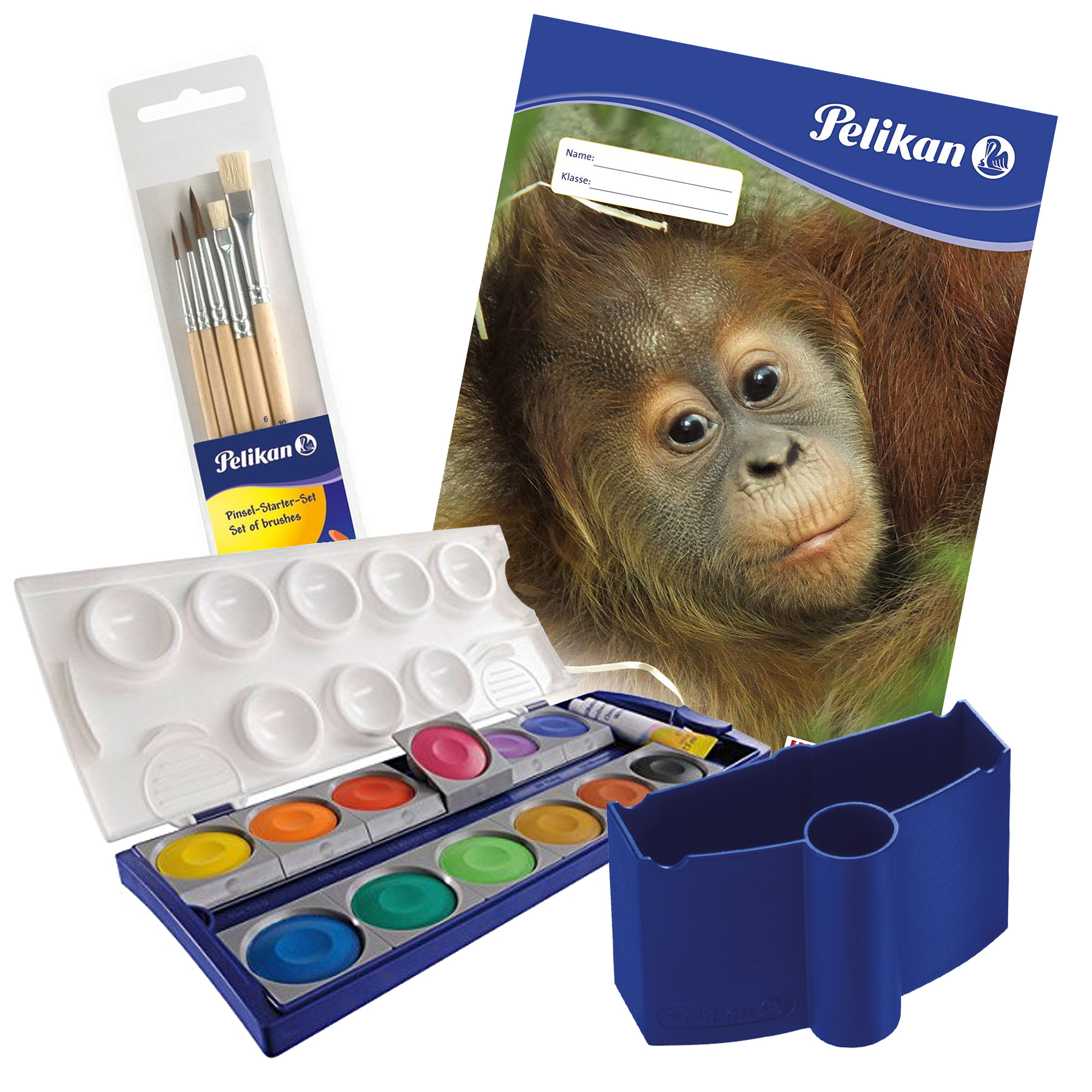 itenga Set K12 Pelikan Farbkasten, Pinsel, Wasserbox und...