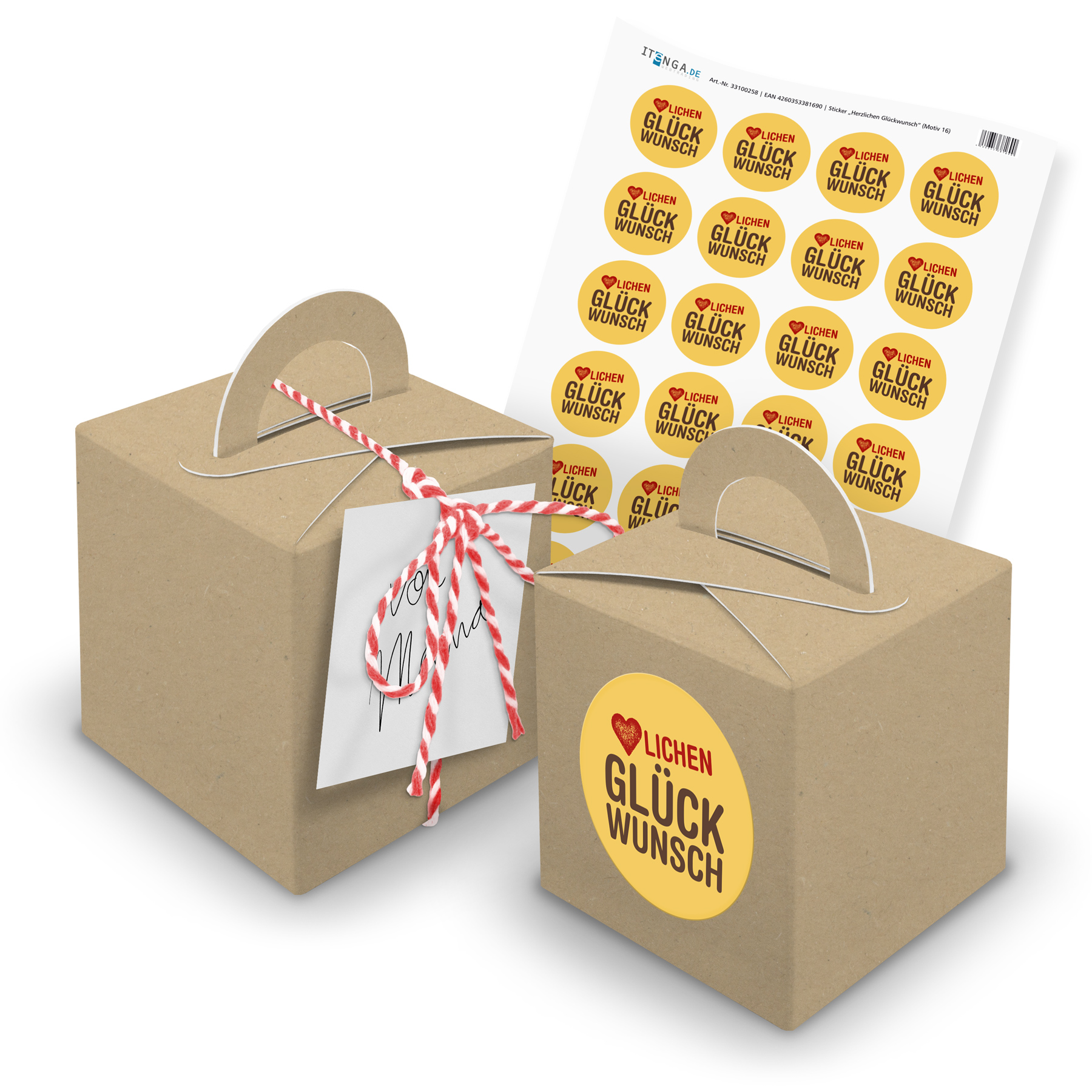 itenga 24x W�rfelbox mit Griff braun + Garn rot (V28) + ...
