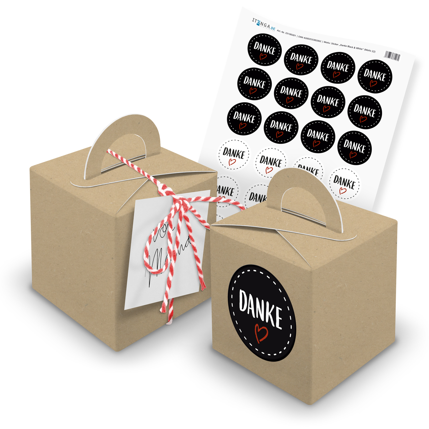 itenga 24x W�rfelbox mit Griff braun + Garn rot (V28) + ...