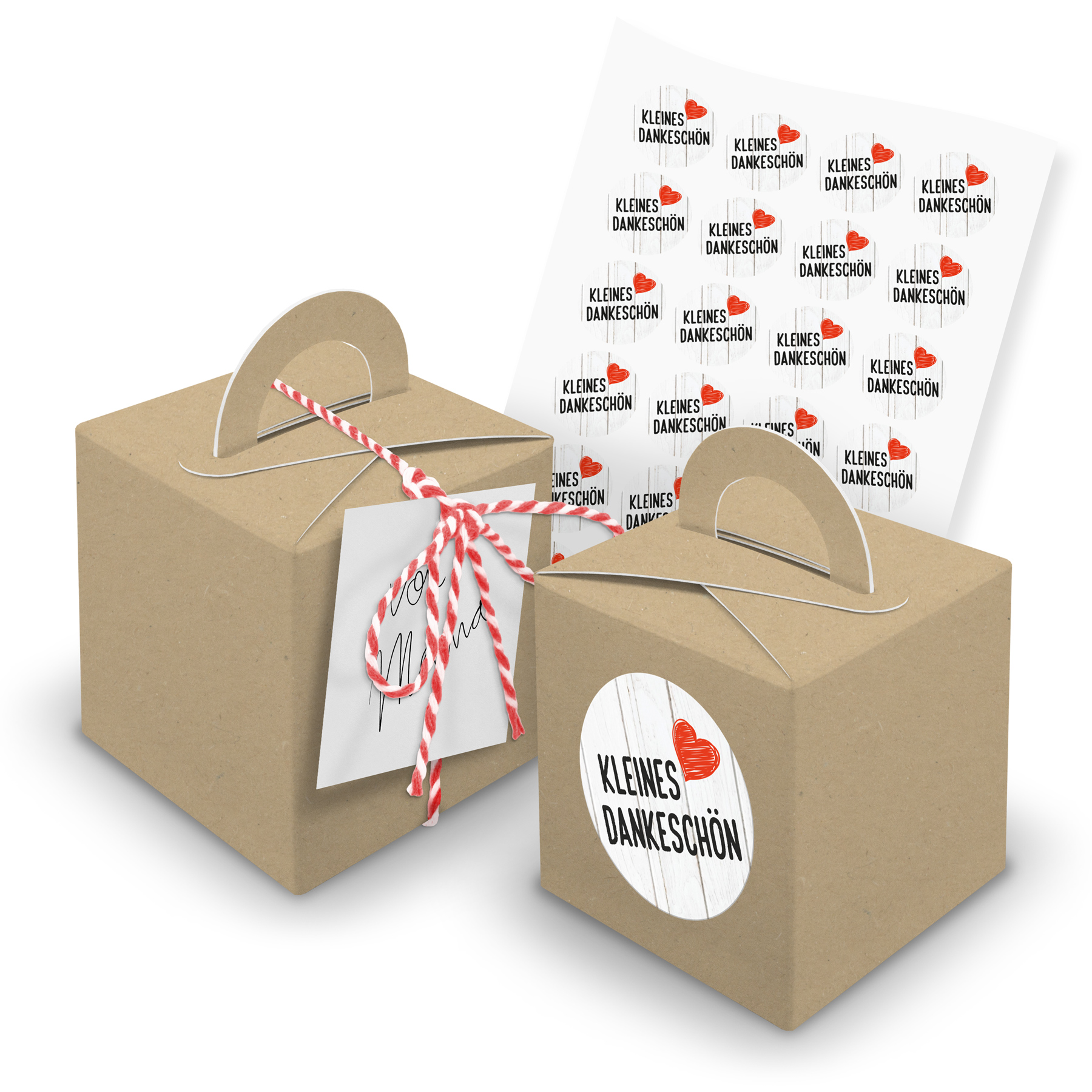 itenga 24x W�rfelbox mit Griff braun + Garn rot (V28) + ...