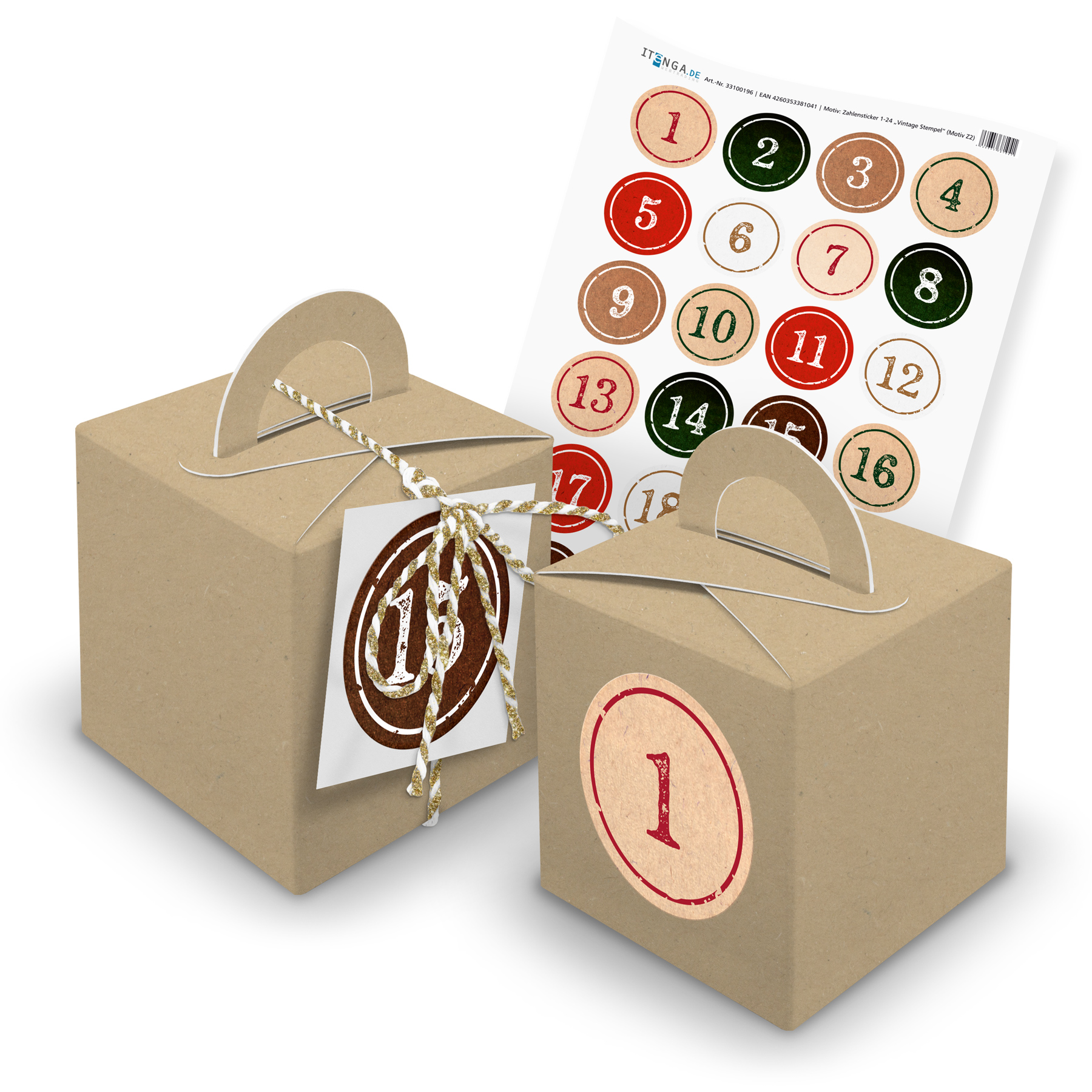 itenga SET Adventskalender W�rfelboxen braun + Garn + An...