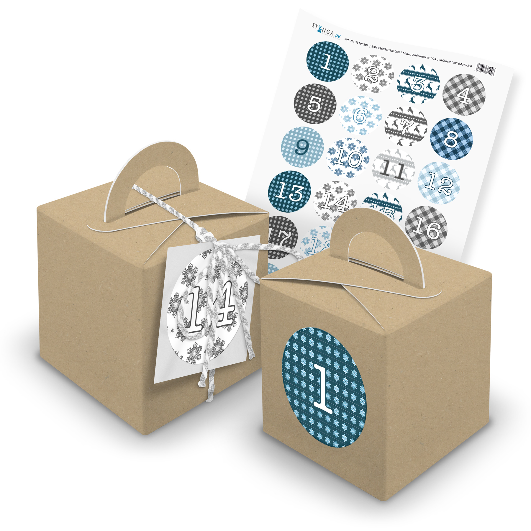 itenga SET Adventskalender W�rfelboxen braun + Garn + An...