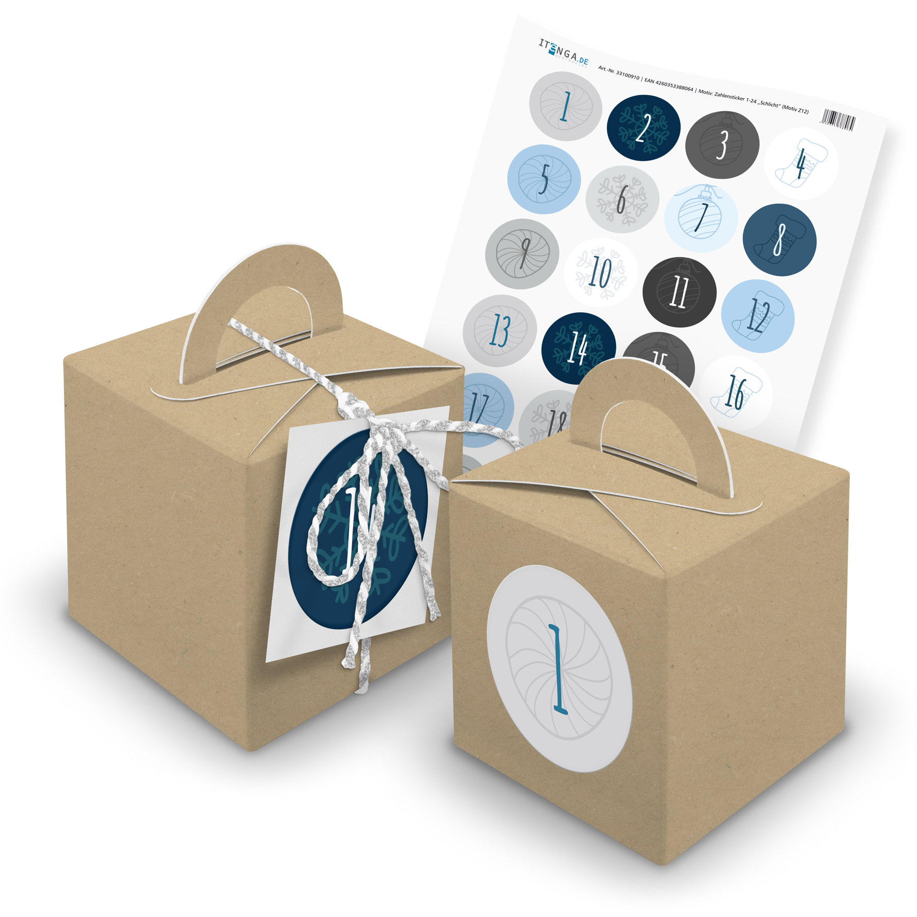 itenga SET Adventskalender W�rfelboxen braun + Garn + An...