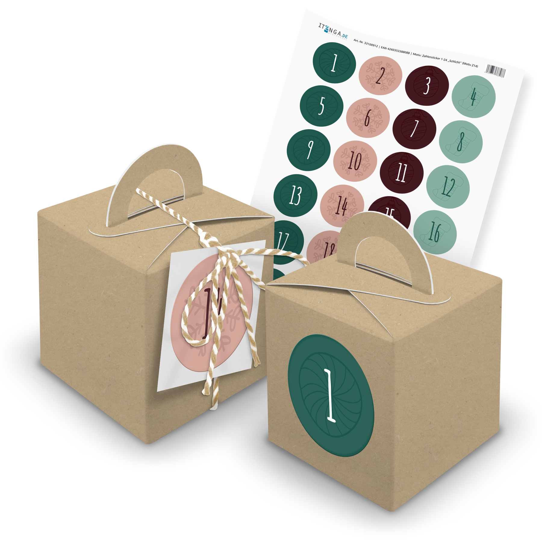 itenga SET Adventskalender W�rfelboxen braun + Garn + An...