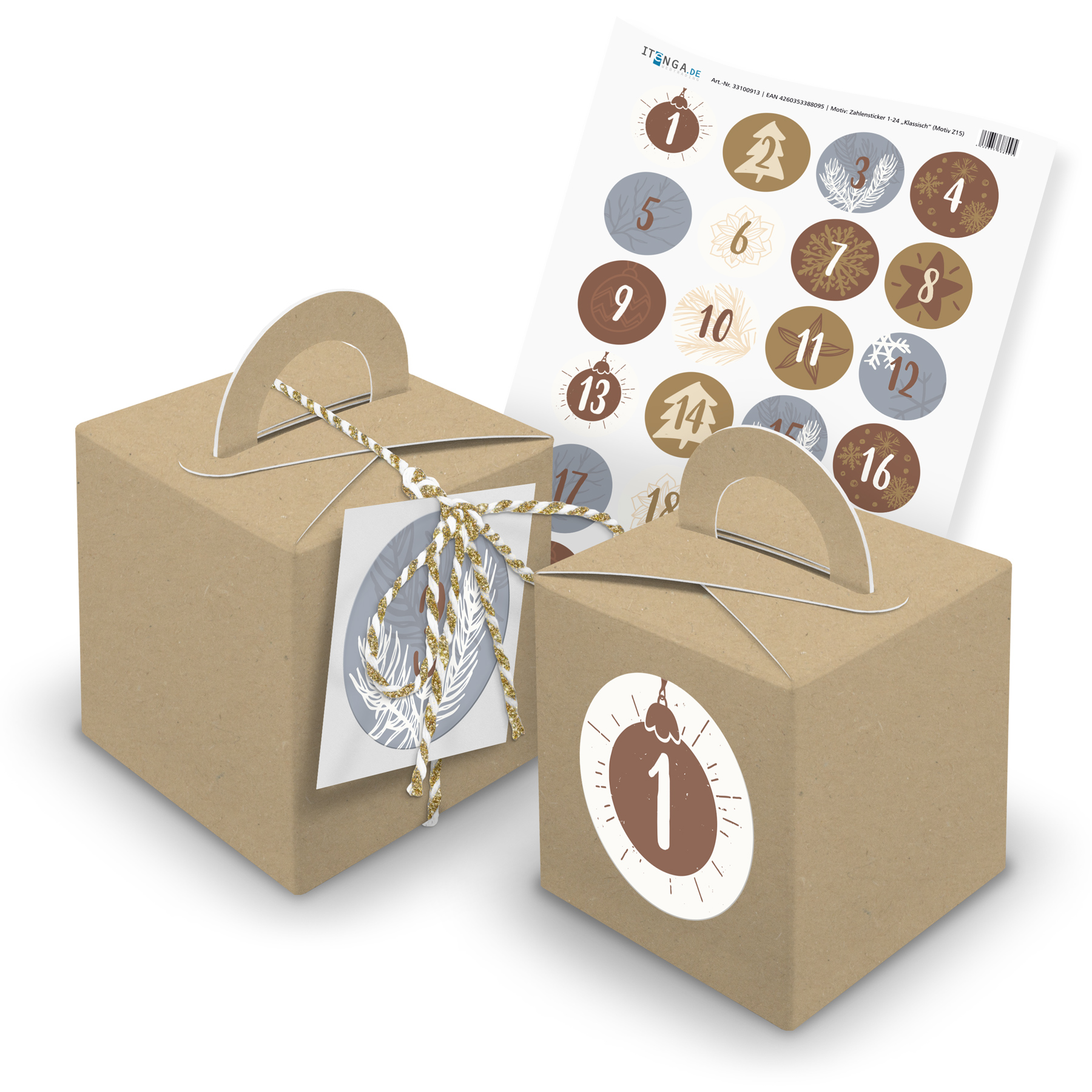 itenga SET Adventskalender W�rfelboxen braun + Garn + An...