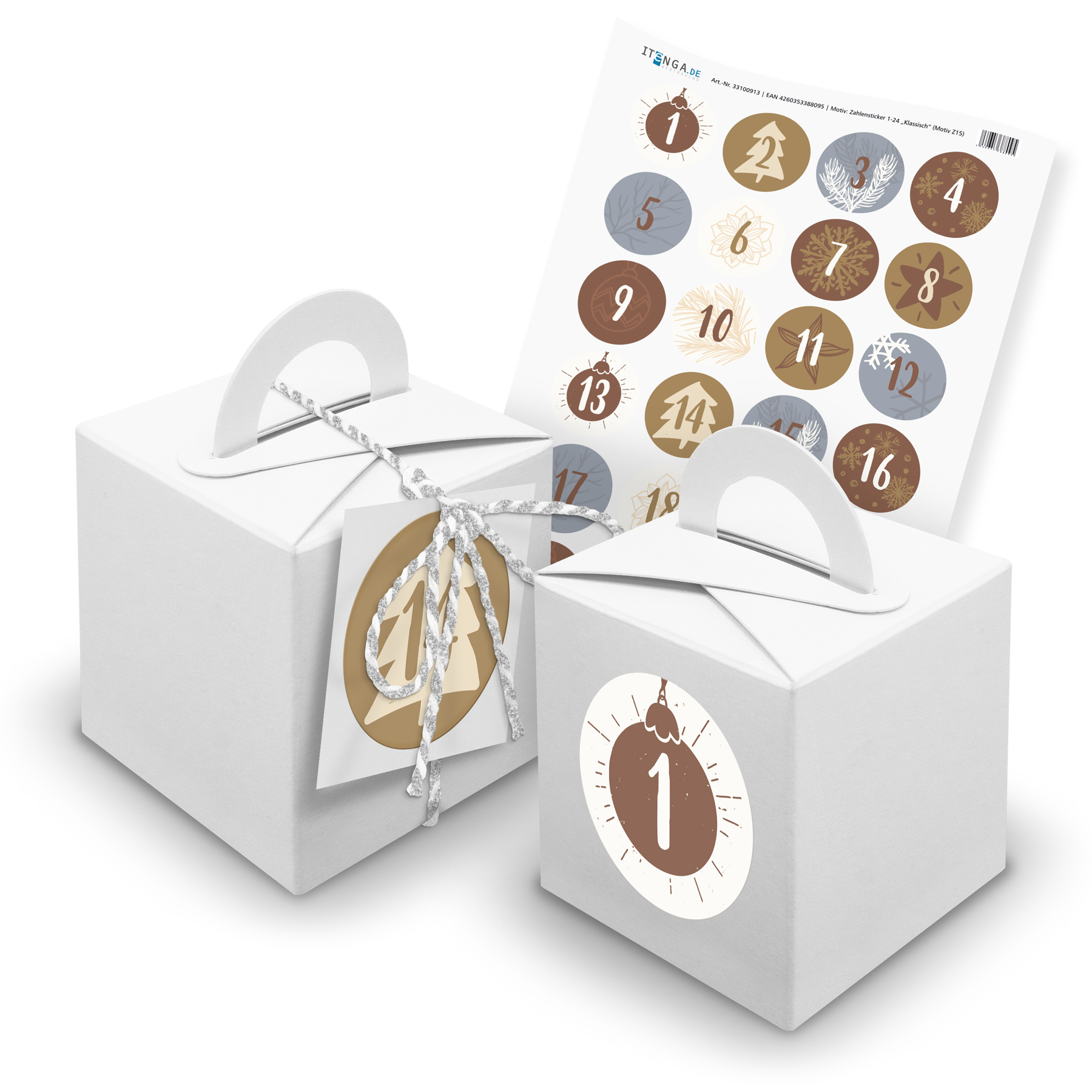 itenga SET Adventskalender W�rfelboxen wei� + Garn + Anh...