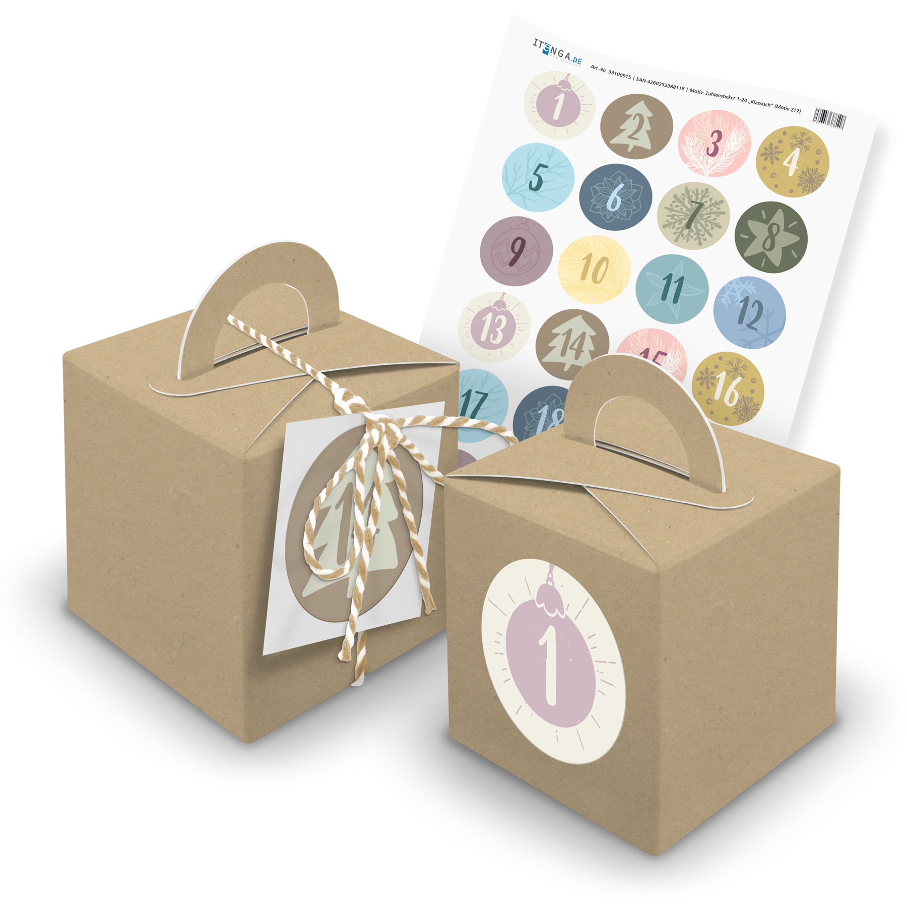 itenga SET Adventskalender W�rfelboxen braun + Garn + An...