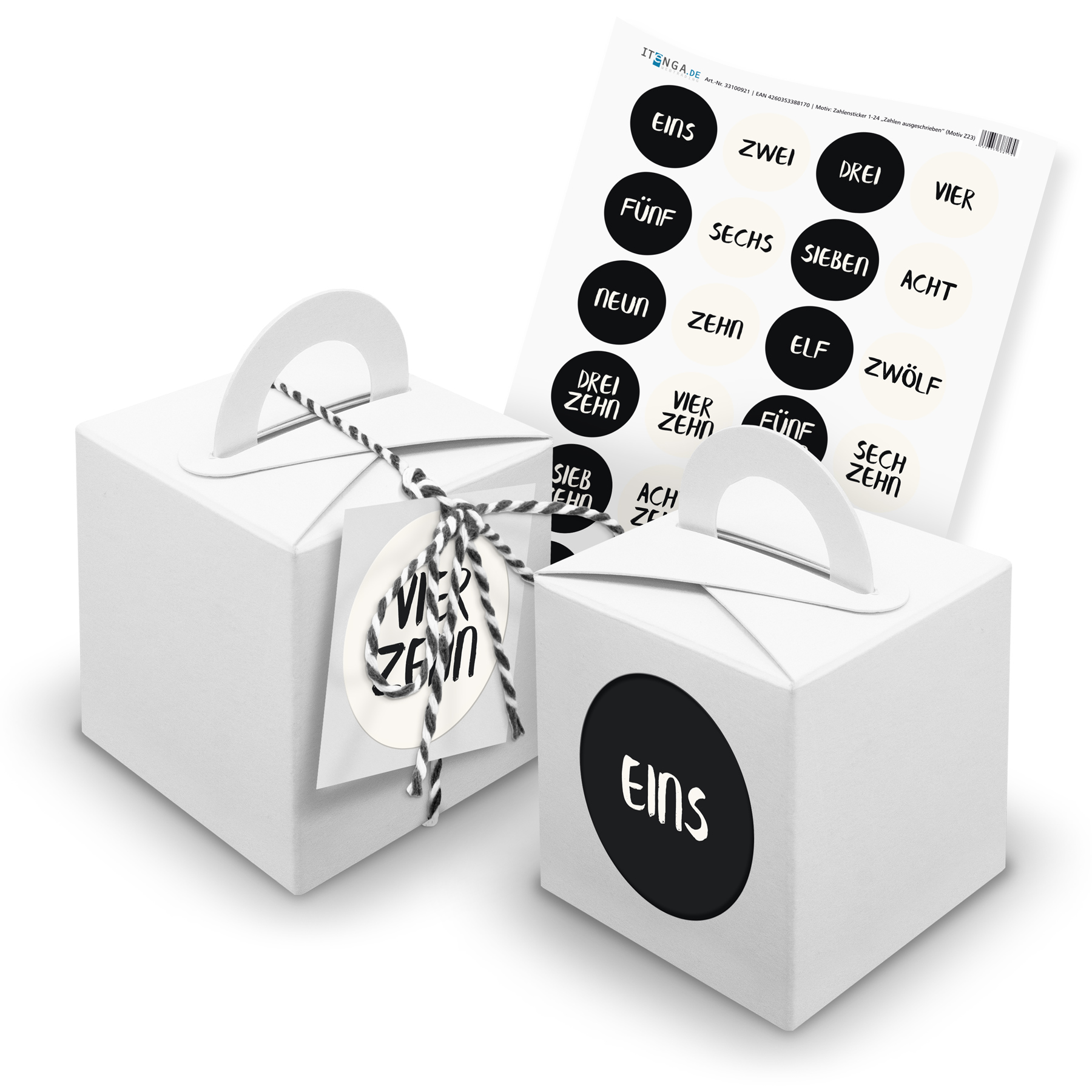 itenga SET Adventskalender W�rfelboxen wei� + Garn + Anh...