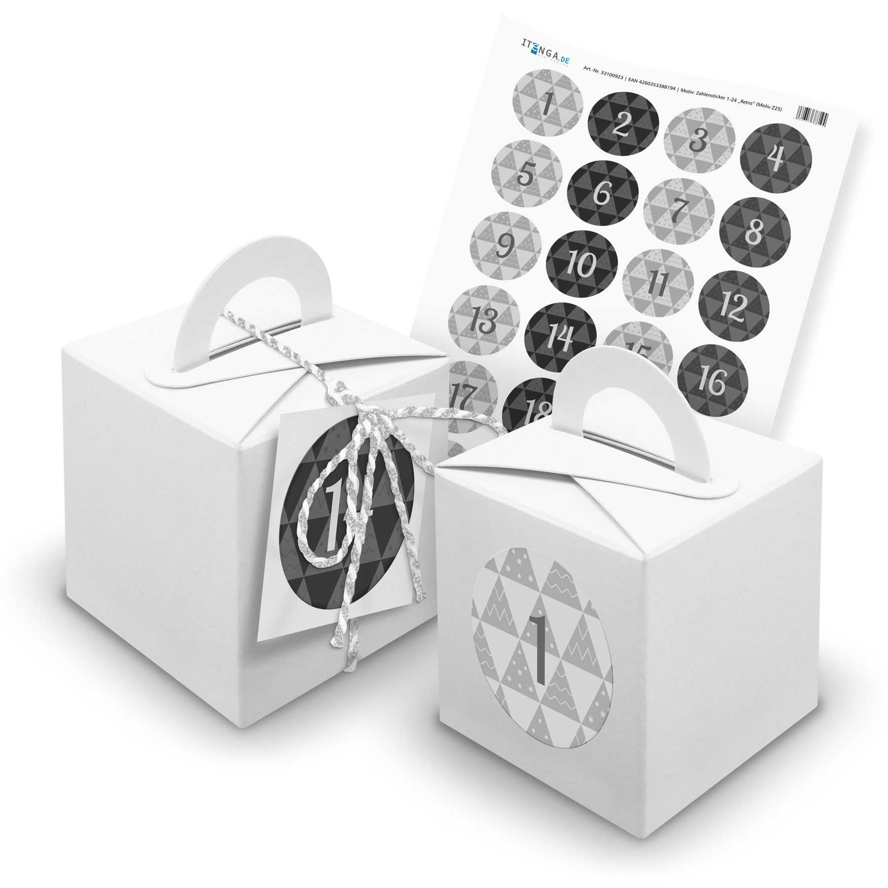 itenga SET Adventskalender W�rfelboxen wei� + Garn + Anh...