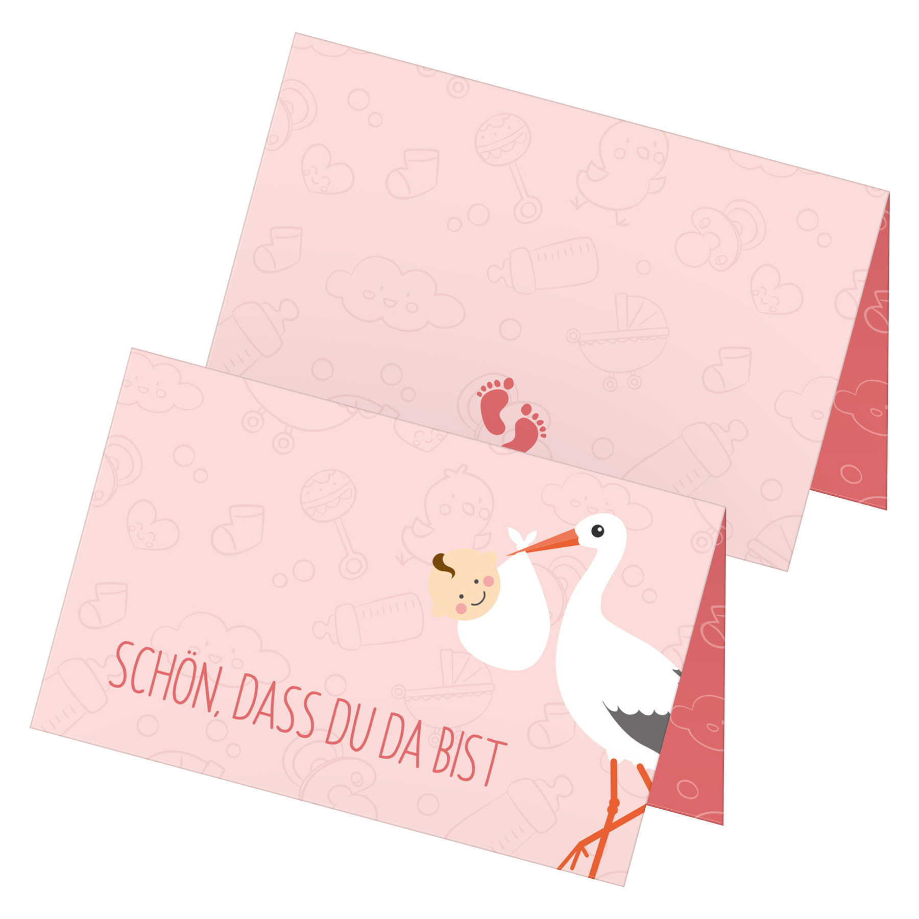 itenga 24x Tischkarten "Storch mit Baby / Sch�n dass du ...