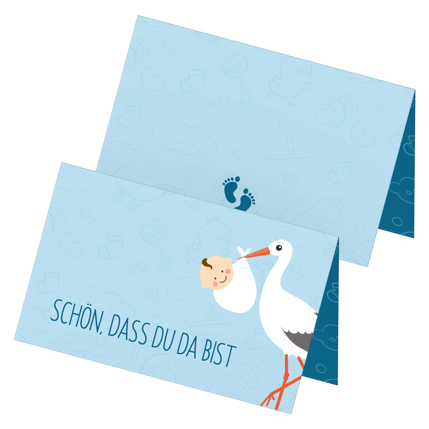 itenga 24x Tischkarten "Storch mit Baby / Sch�n dass du ...