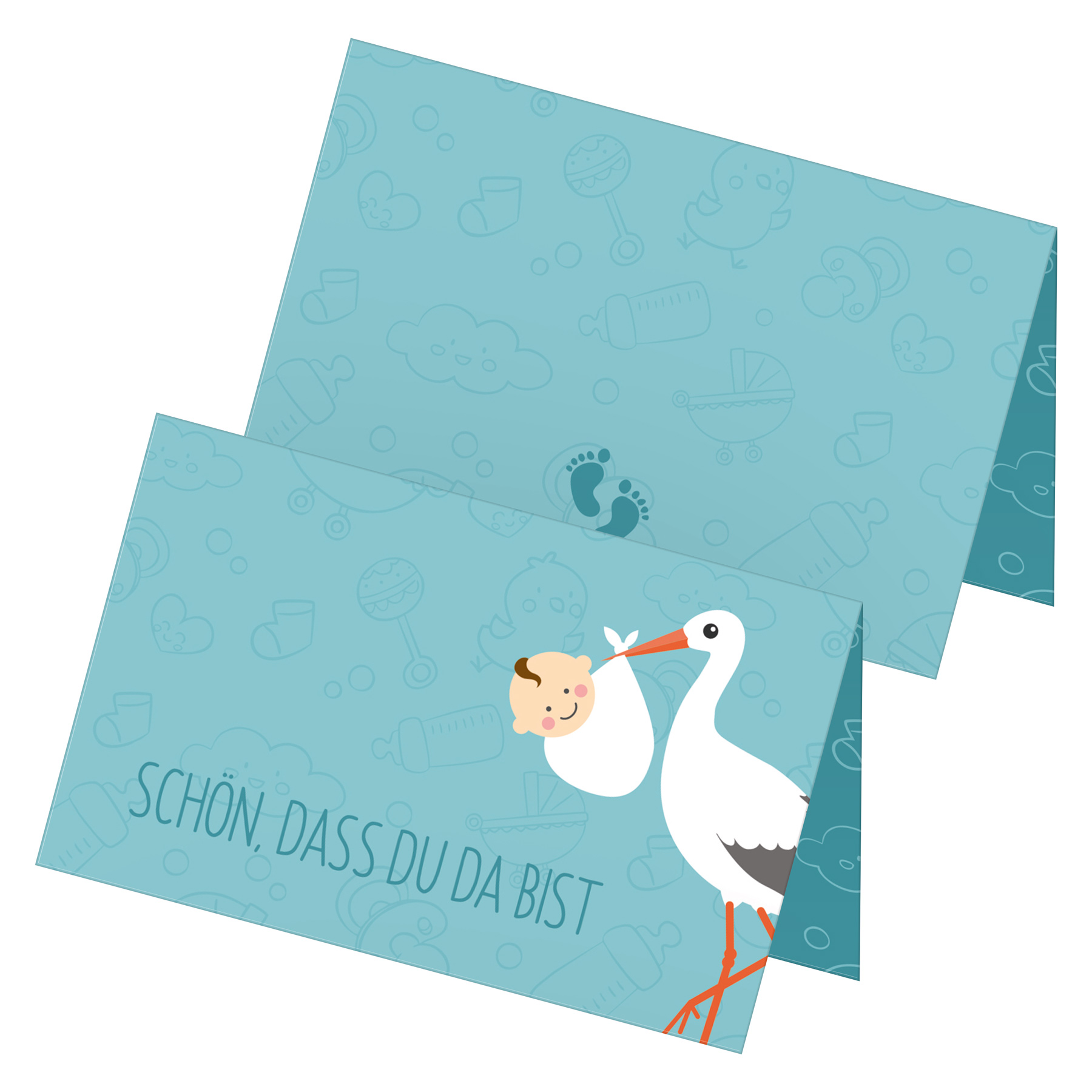 itenga 24x Tischkarten "Storch mit Baby / Sch�n dass du ...