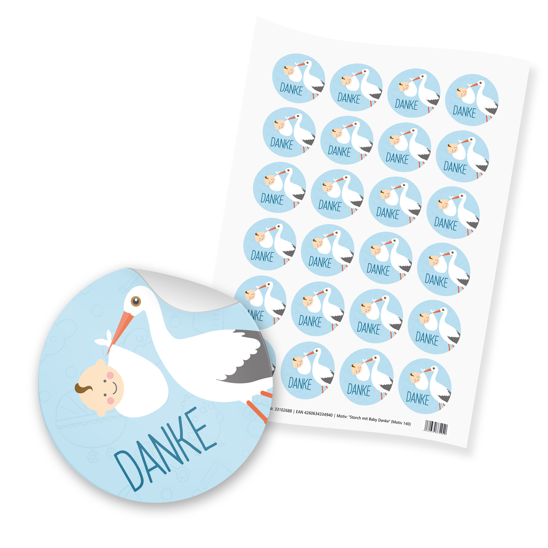 itenga 24x Sticker "Danke / Storch mit Baby" (Motiv 140)...