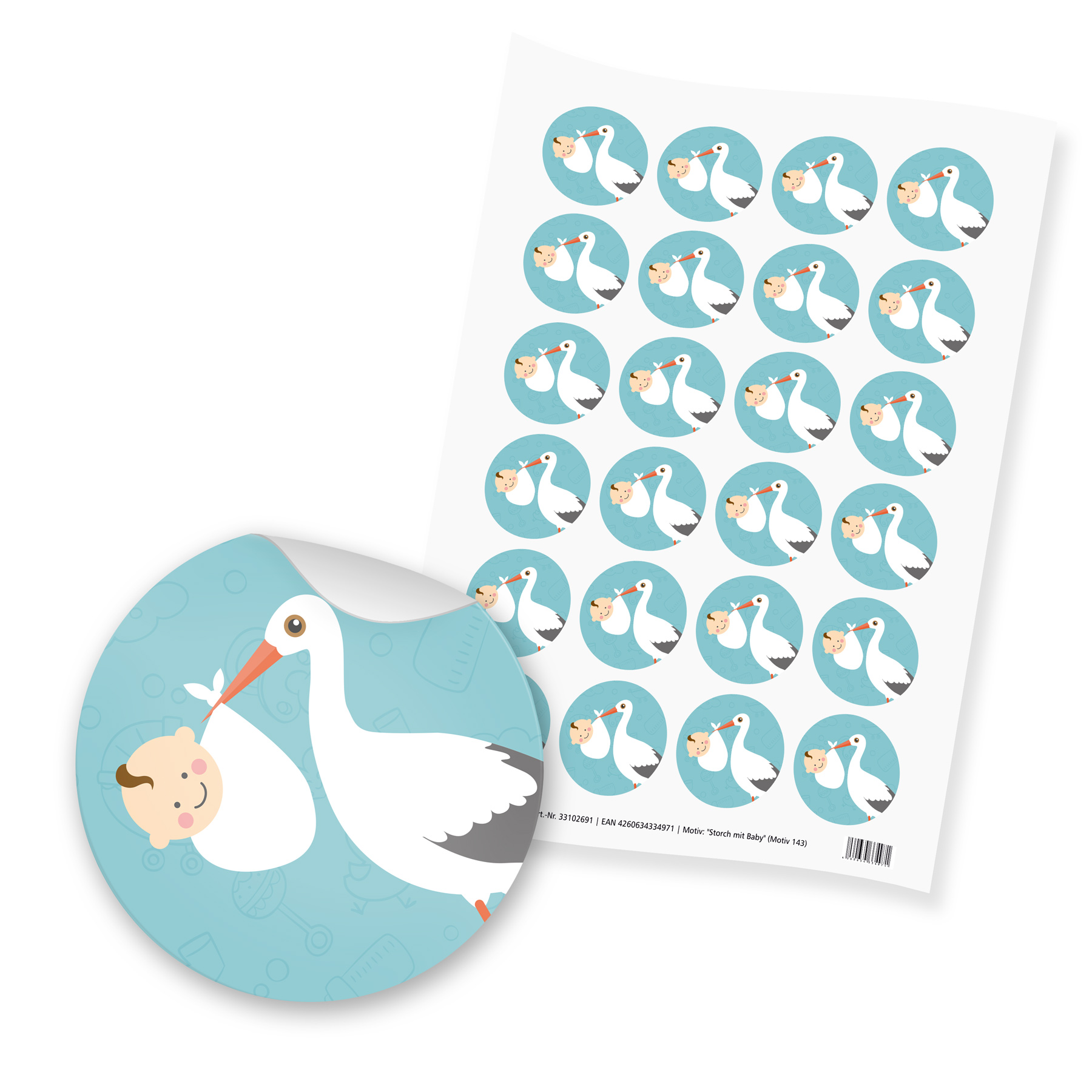 itenga 24x Sticker "Storch mit Baby" (Motiv 143) mintgr�...