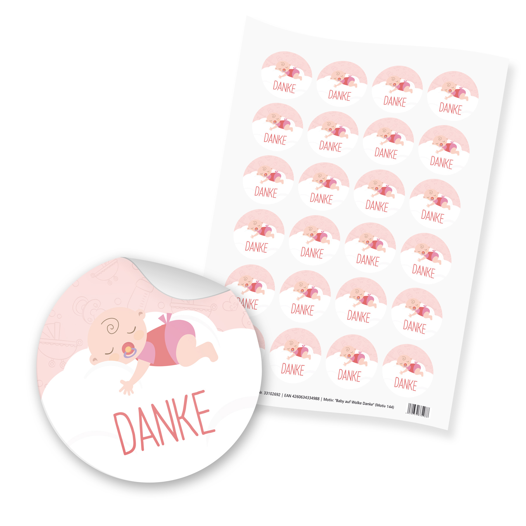 itenga 24x Sticker "Danke / Baby auf Wolke" (Motiv 144) ...