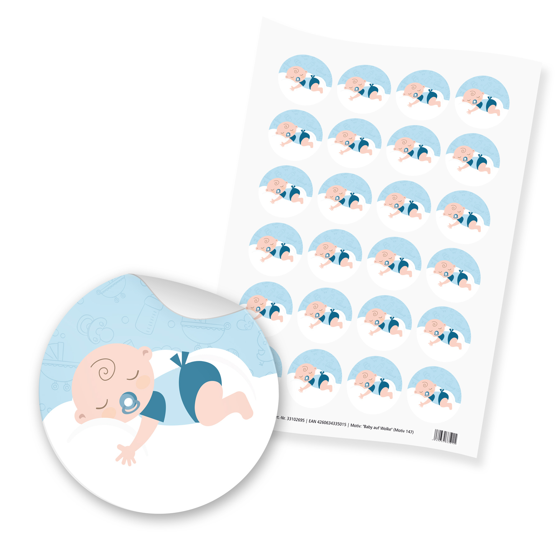 itenga 24x Sticker "Baby auf Wolke" (Motiv 147) hellblau...