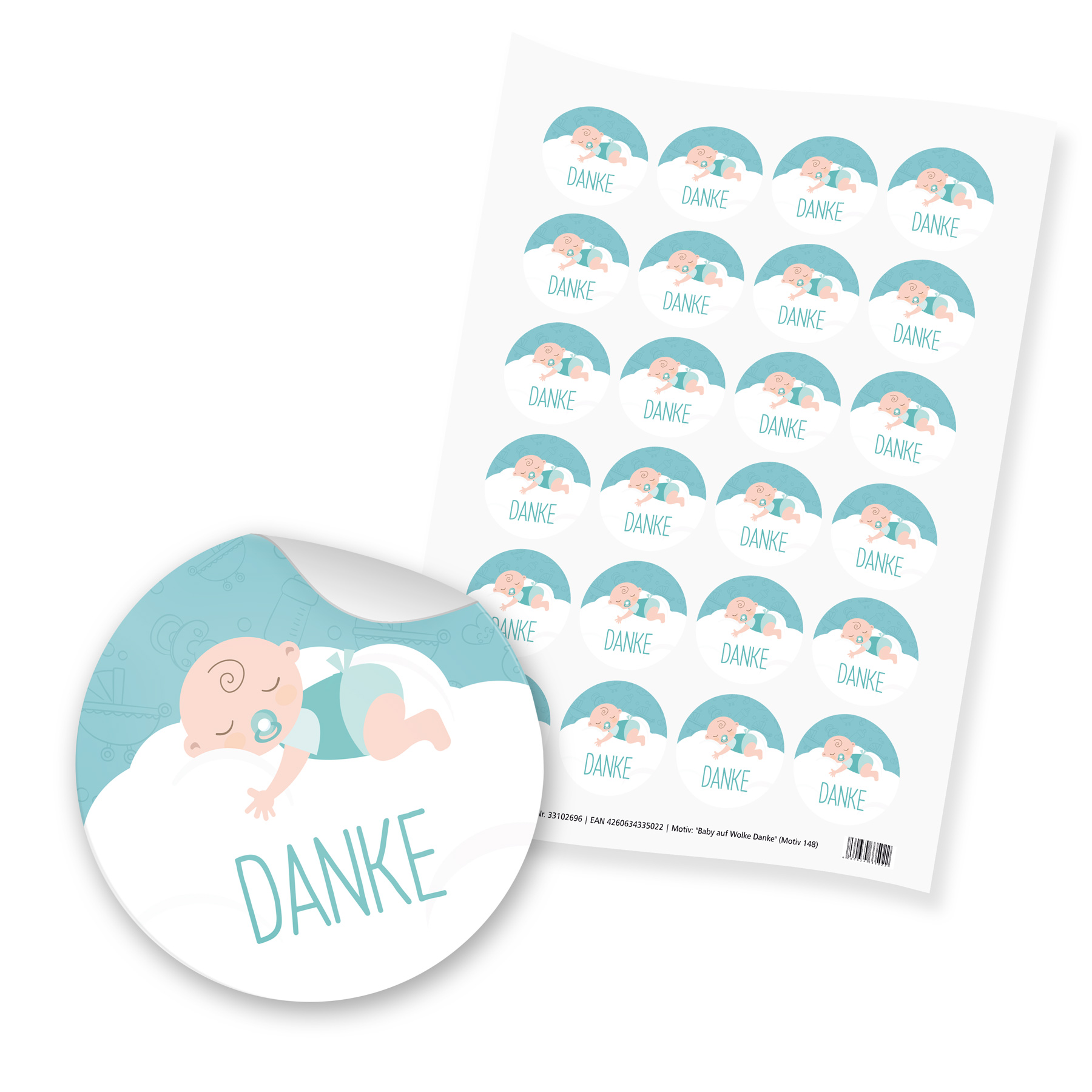itenga 24x Sticker "Danke / Baby auf Wolke" (Motiv 148) ...