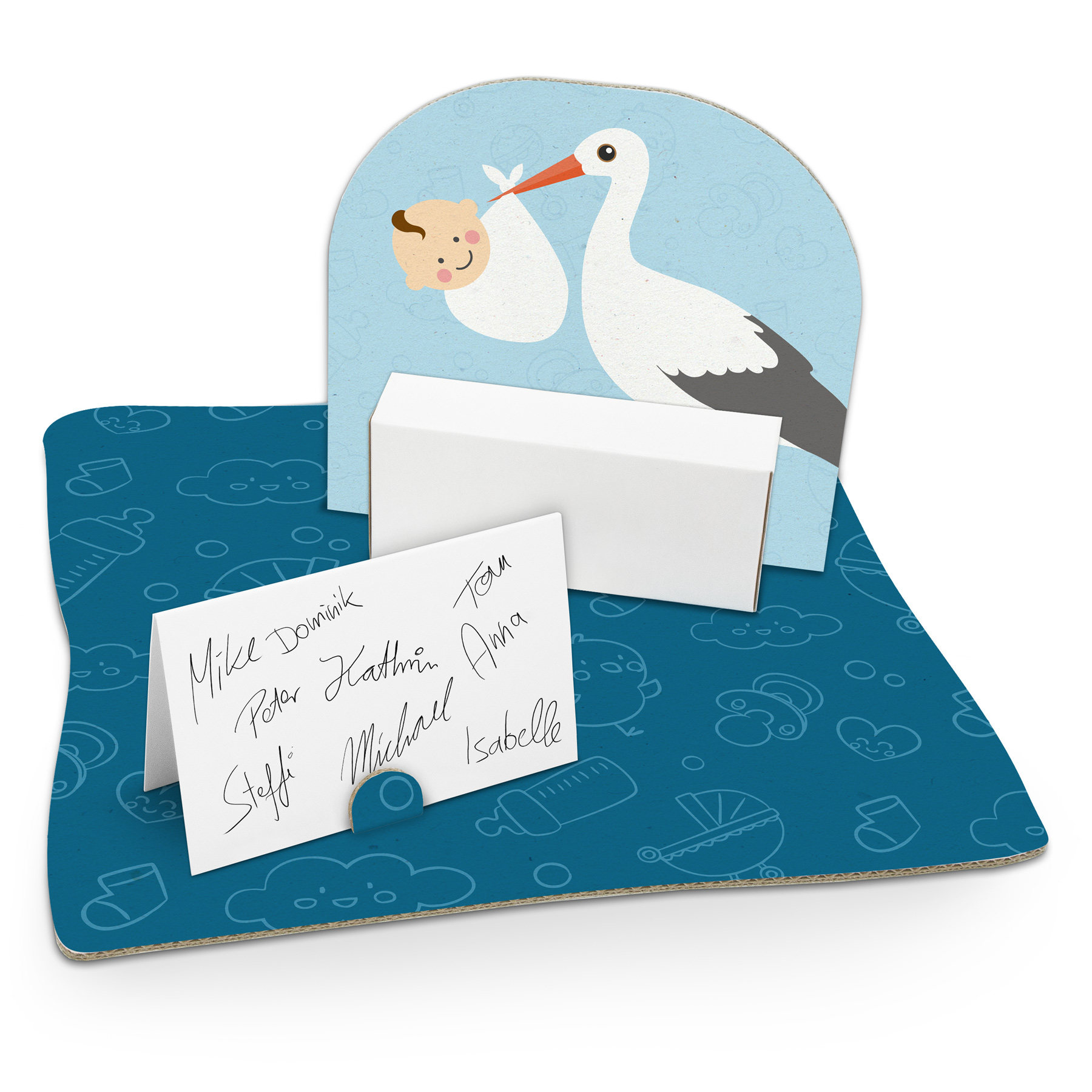itenga Geldgeschenkverpackung "Storch mit Baby" hellblau...