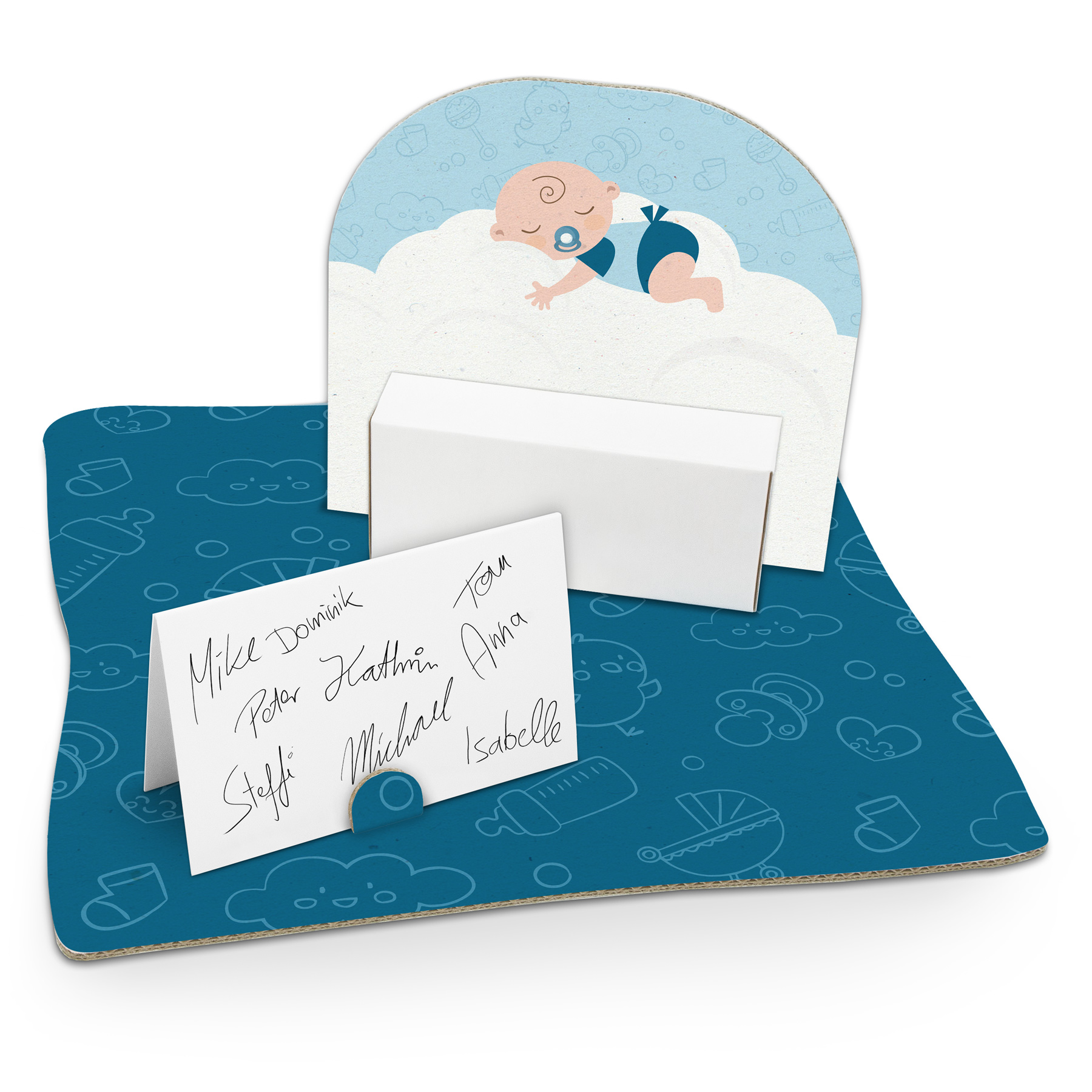 itenga Geldgeschenkverpackung "Baby auf Wolke" hellblau ...