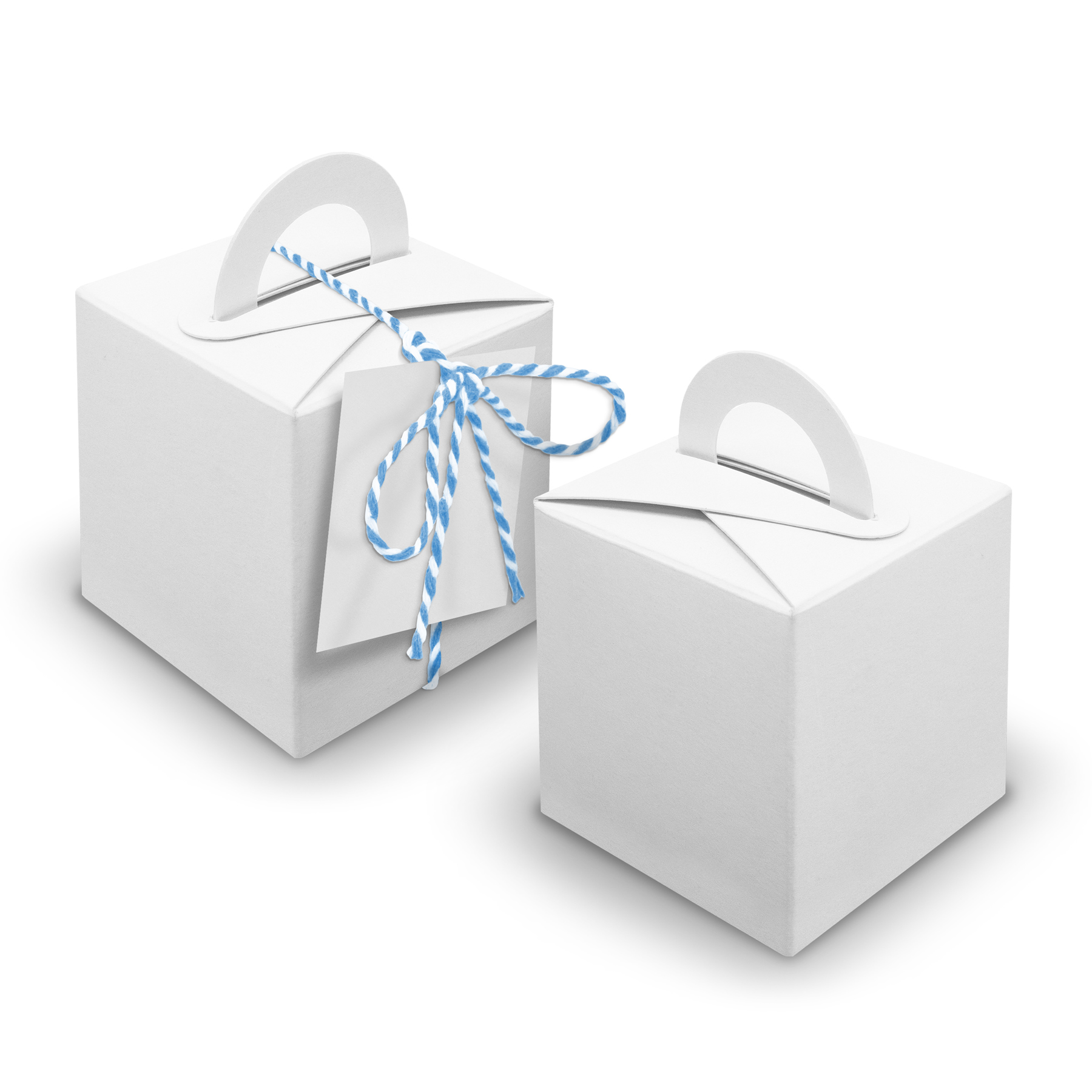V24 24x W�rfelboxen mit Griff wei� + Garn blau + Anh�nger
