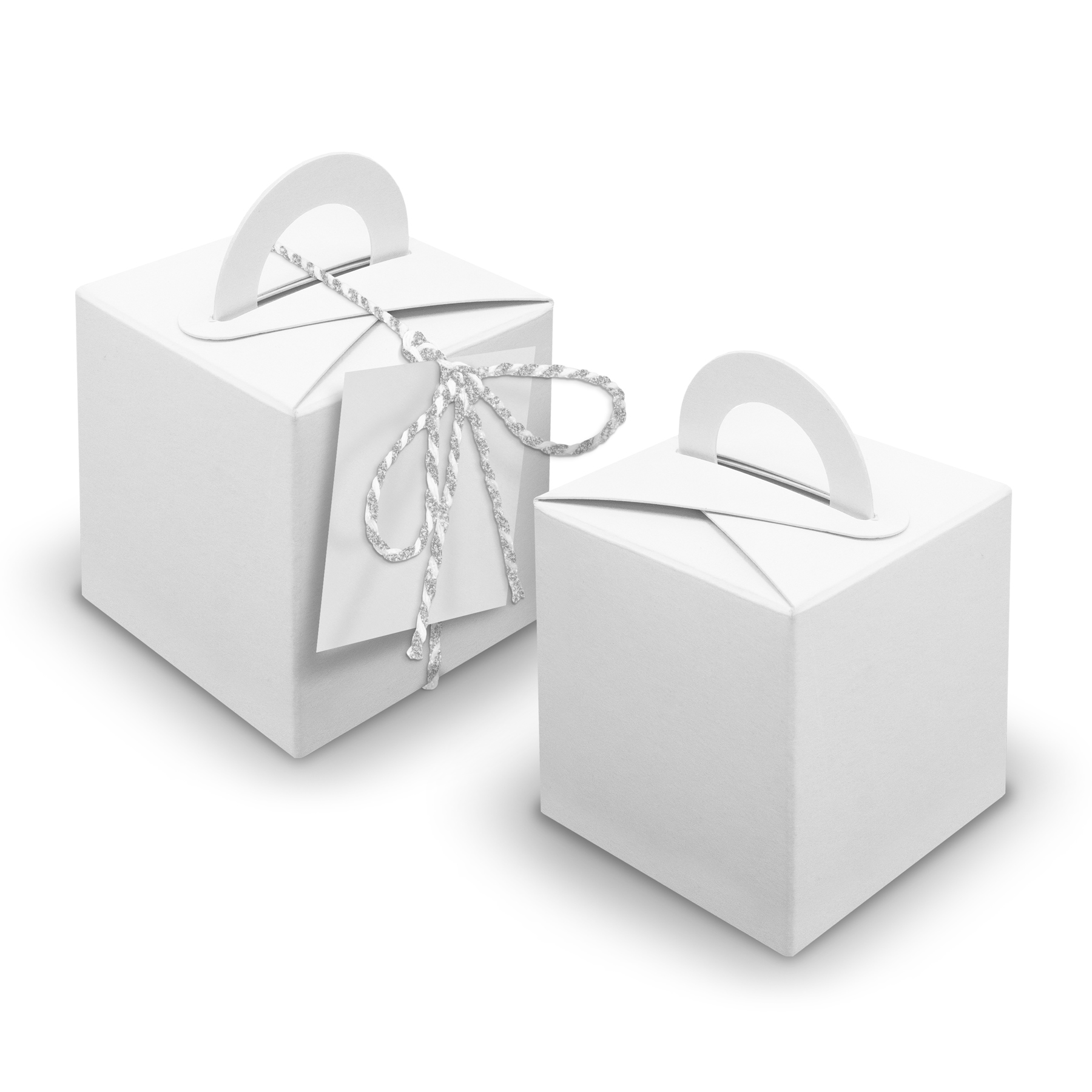 V26 24x W�rfelbox mit Griff wei� + Garn silber metallic ...