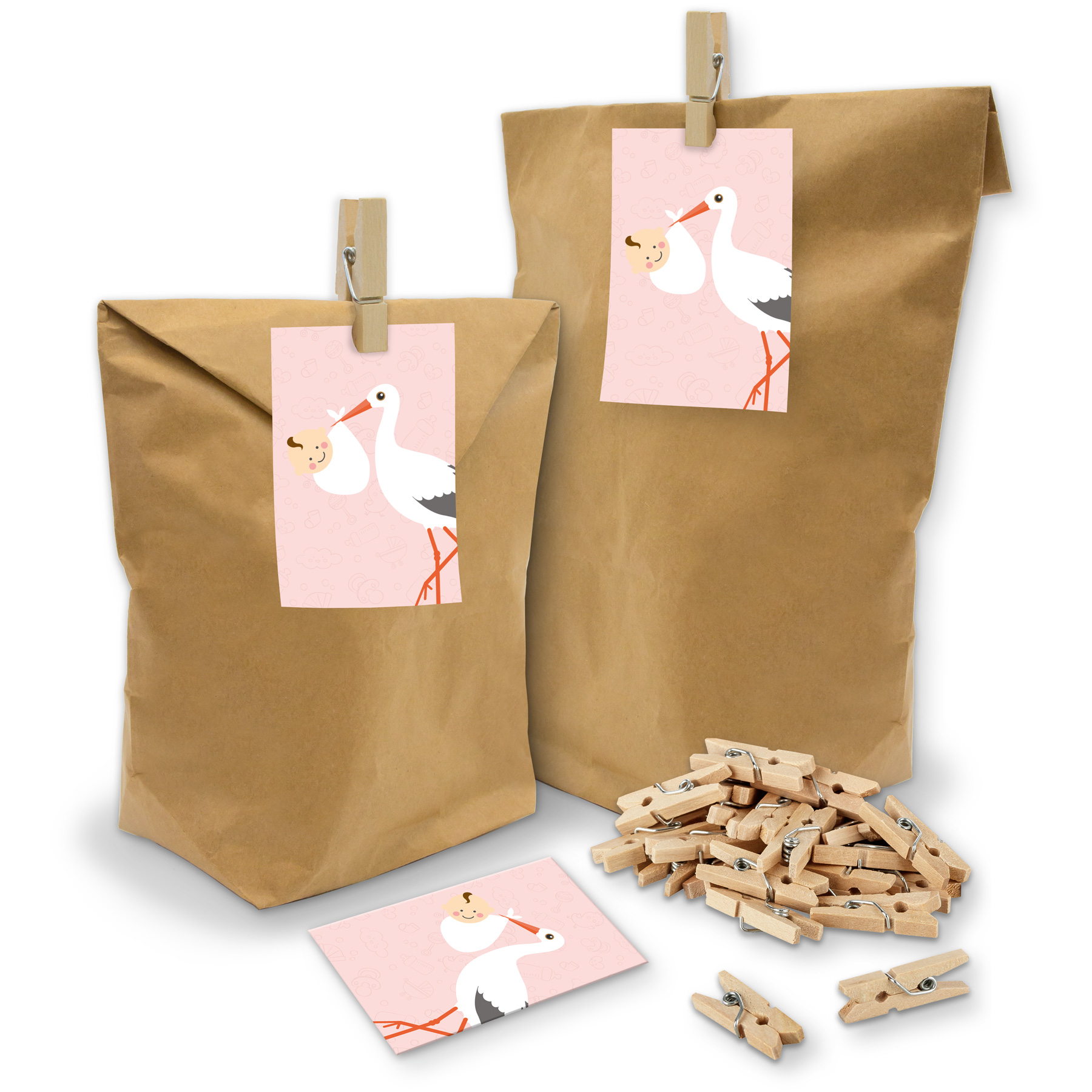 itenga SET Geschenkt�ten "Storch mit Baby" rosa 24x T�te...